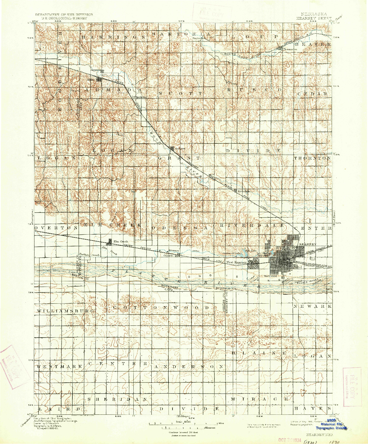 USGS 1:125000-SCALE QUADRANGLE FOR KEARNEY, NE 1896