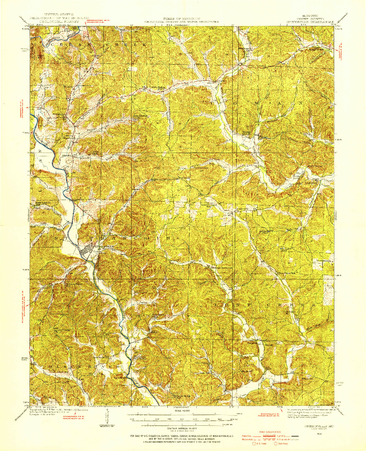 USGS 1:62500-SCALE QUADRANGLE FOR GREENVILLE, MO 1934