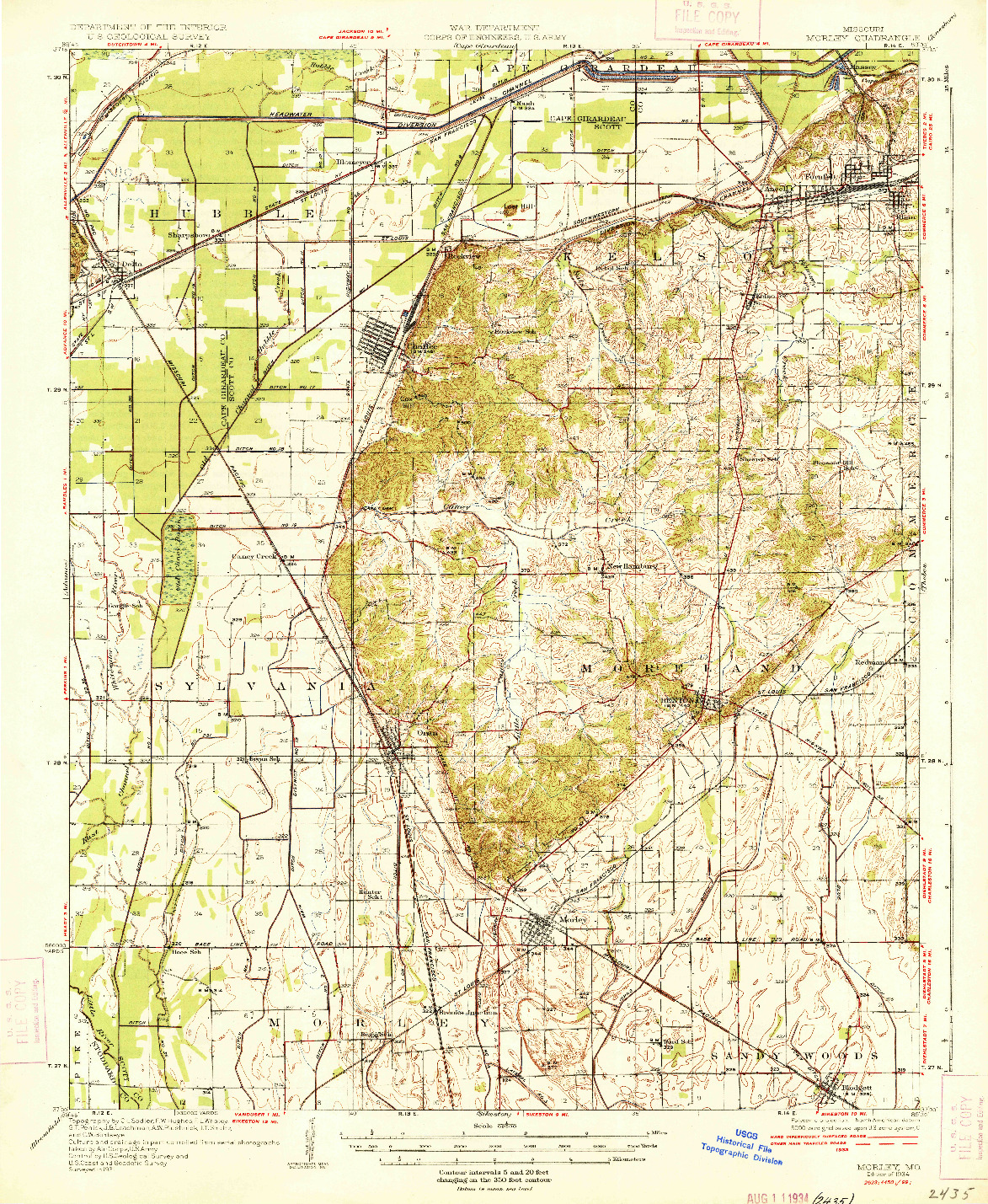 USGS 1:62500-SCALE QUADRANGLE FOR MORLEY, MO 1934