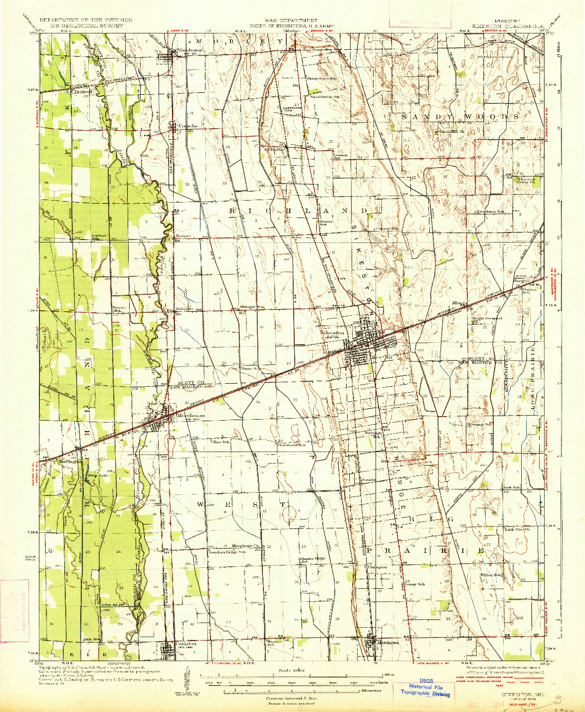 USGS 1:62500-SCALE QUADRANGLE FOR SIKESTON, MO 1934