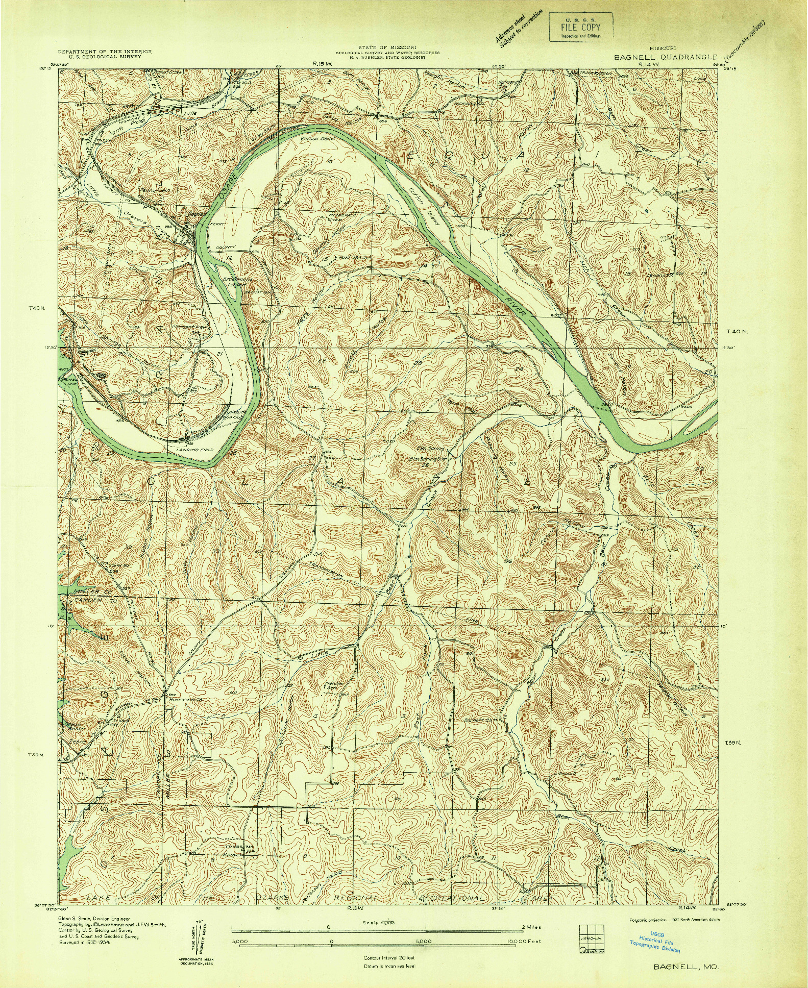 USGS 1:24000-SCALE QUADRANGLE FOR BAGNELL, MO 1934