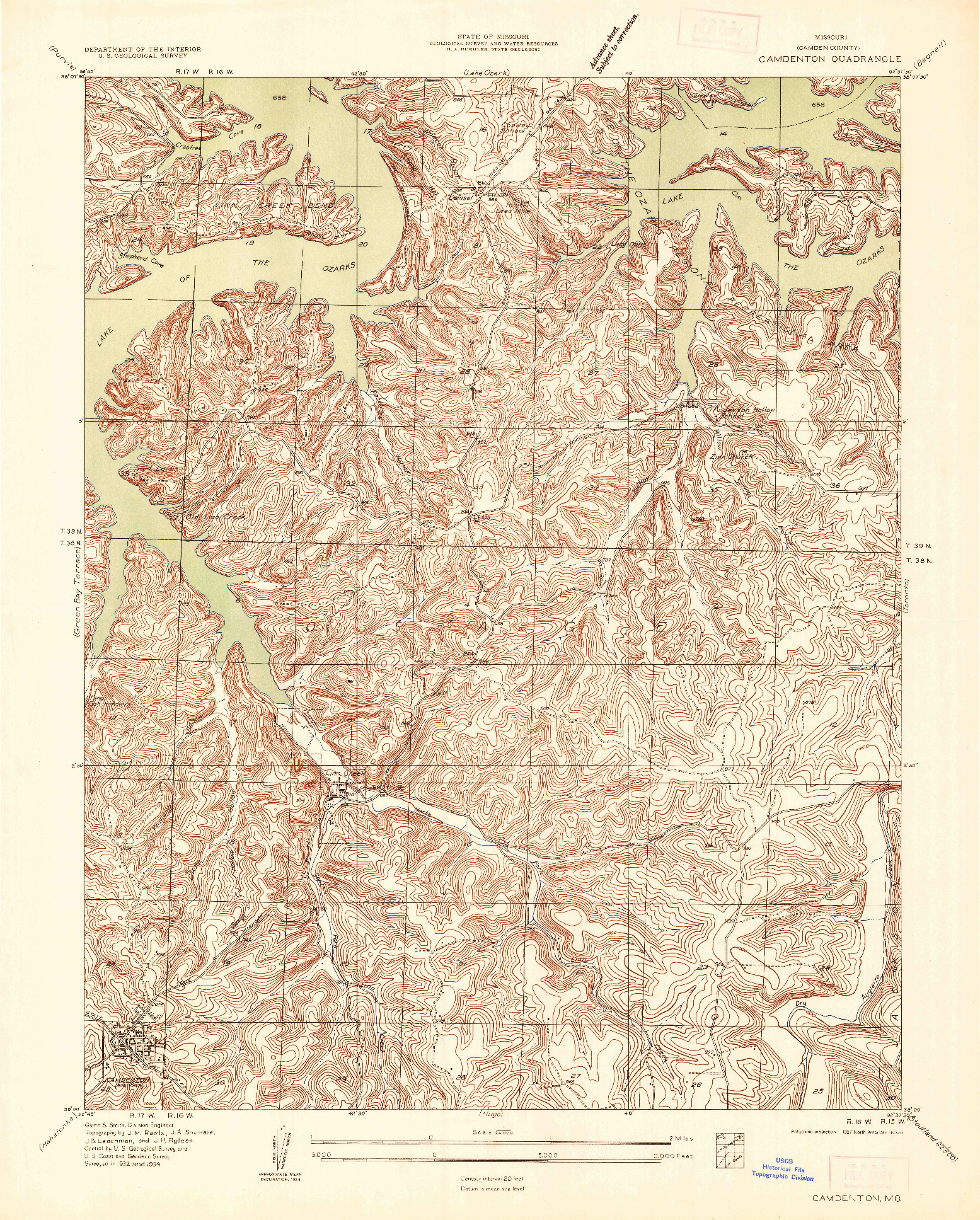 USGS 1:24000-SCALE QUADRANGLE FOR CAMDENTON, MO 1934