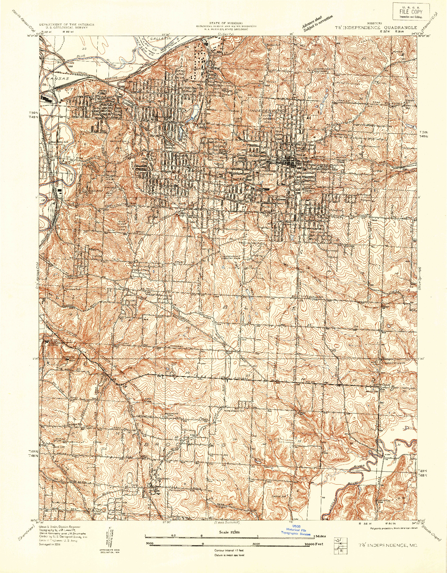 USGS 1:24000-SCALE QUADRANGLE FOR INDEPENDENCE, MO 1934