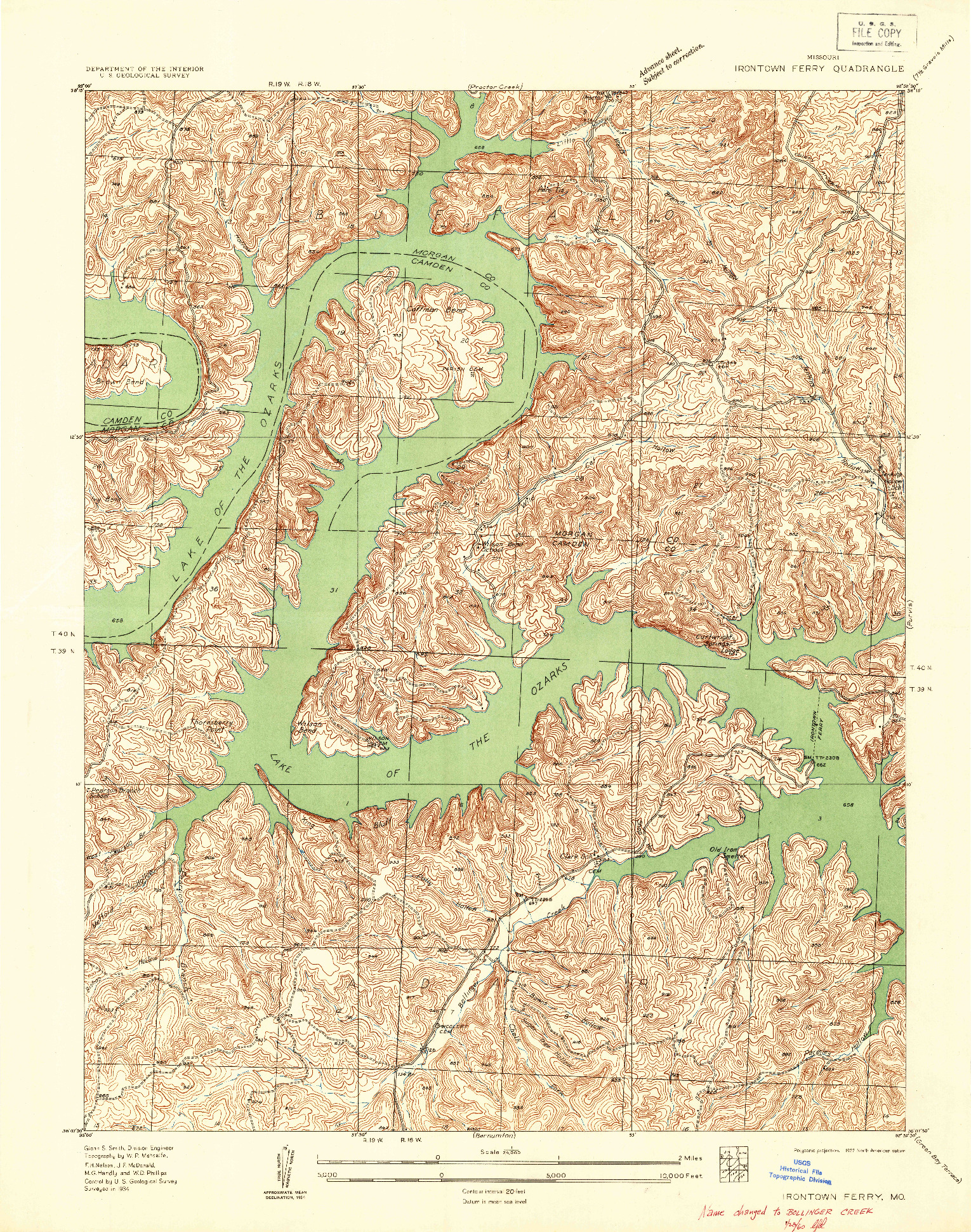 USGS 1:24000-SCALE QUADRANGLE FOR IRONTOWN FERRY, MO 1934