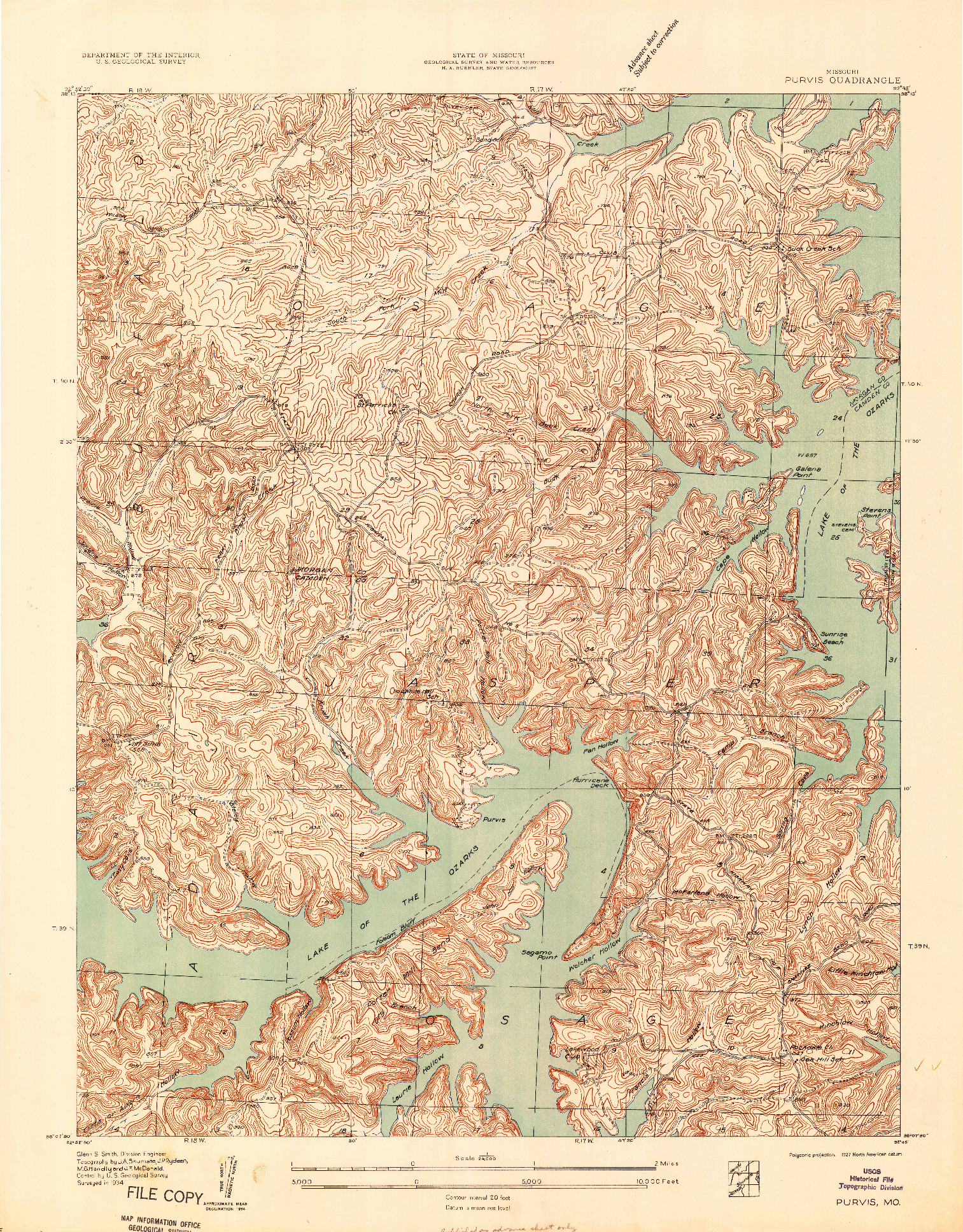USGS 1:24000-SCALE QUADRANGLE FOR PURVIS, MO 1934
