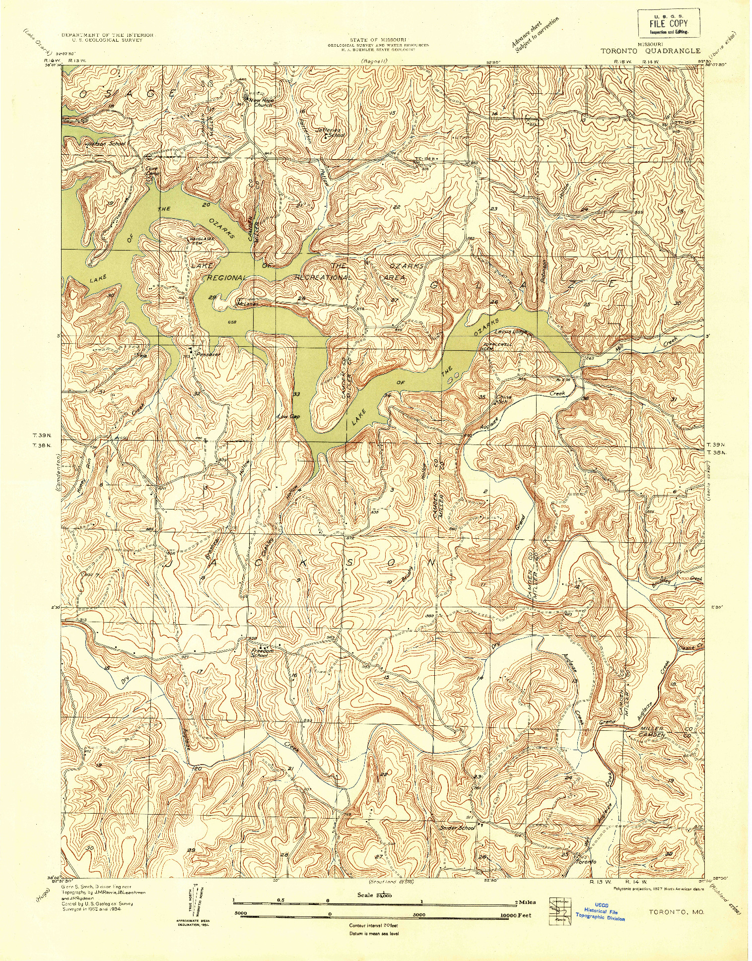 USGS 1:24000-SCALE QUADRANGLE FOR TORONTO, MO 1934