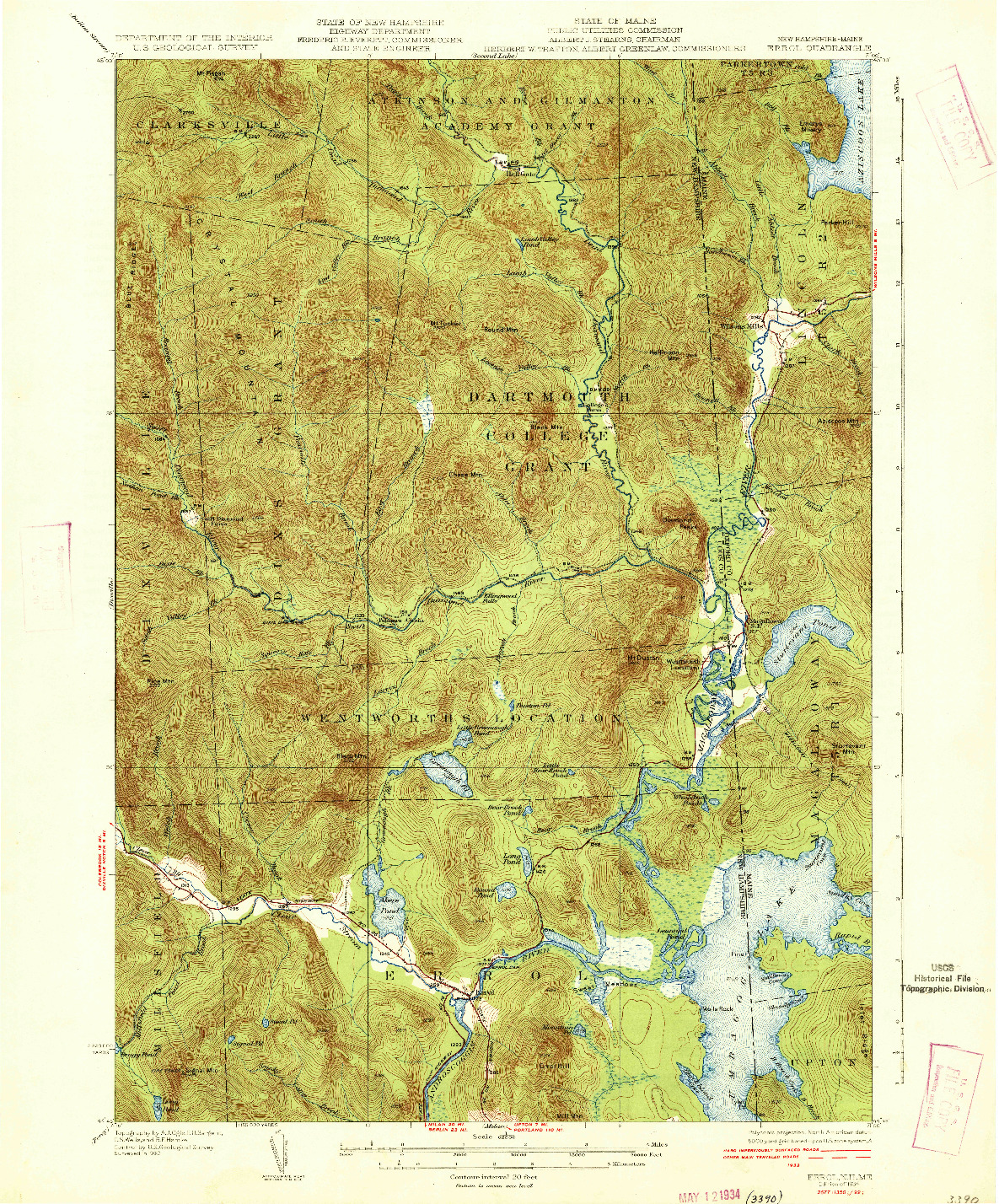 USGS 1:62500-SCALE QUADRANGLE FOR ERROL, NH 1934