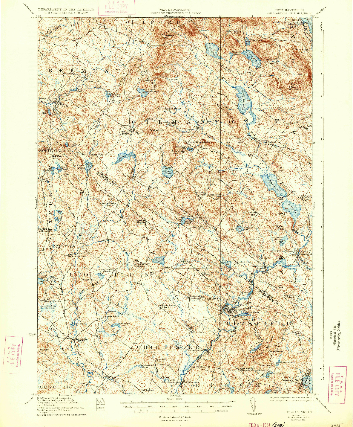 USGS 1:62500-SCALE QUADRANGLE FOR GILMANTON, NH 1927