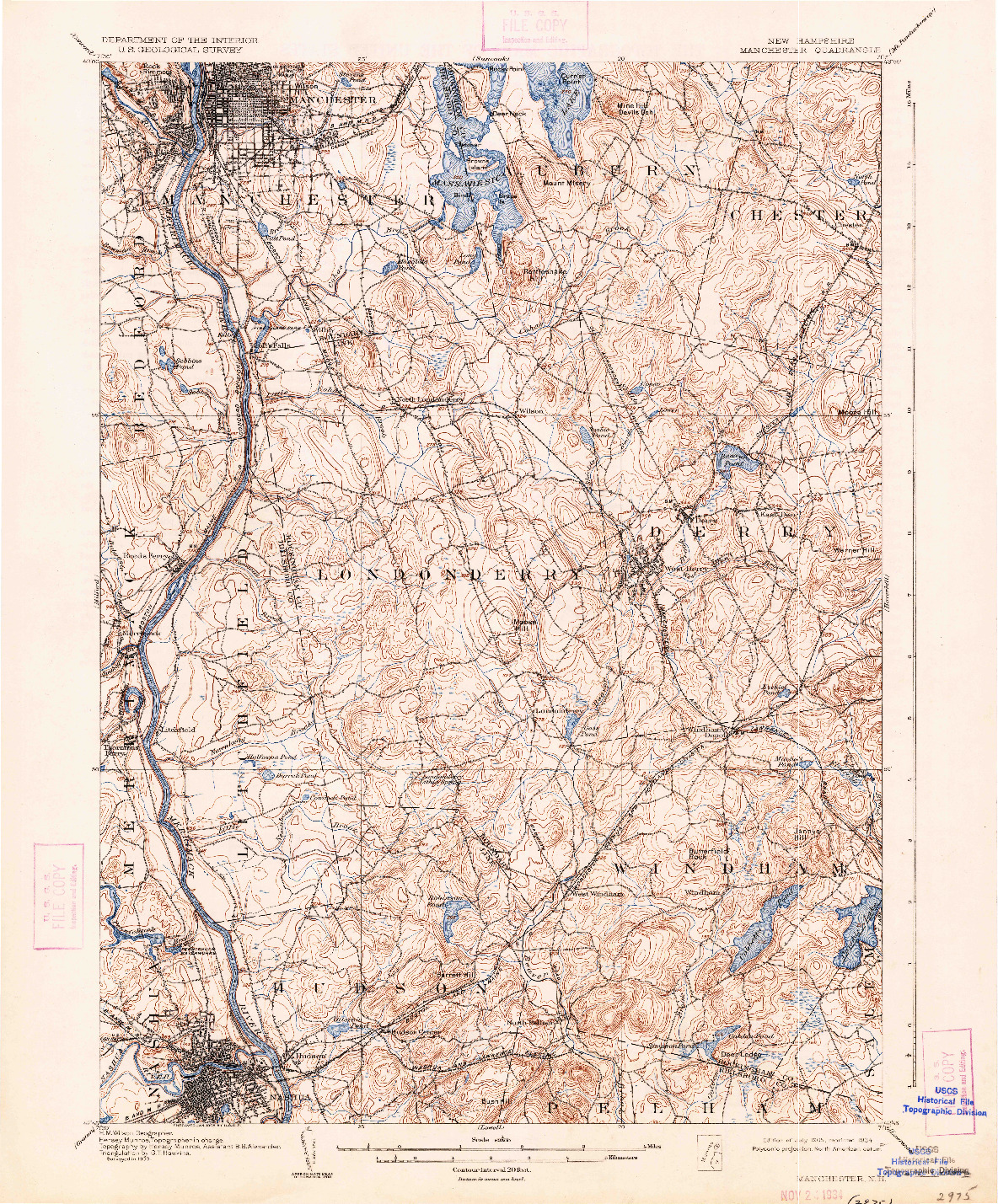 USGS 1:62500-SCALE QUADRANGLE FOR MANCHESTER, NH 1905