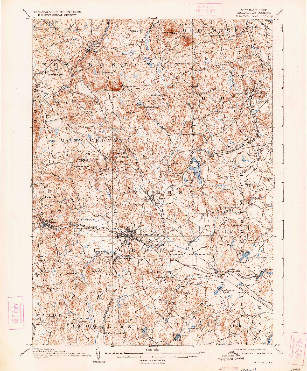 USGS 1:62500-SCALE QUADRANGLE FOR MILFORD, NH 1906