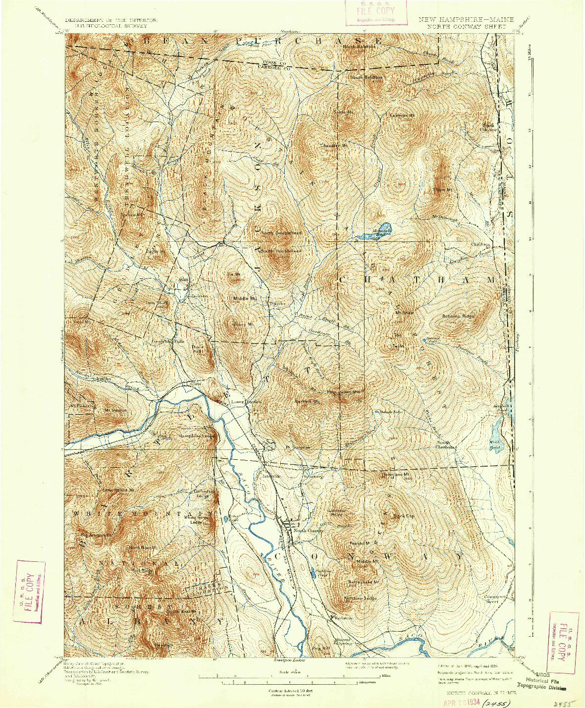 USGS 1:62500-SCALE QUADRANGLE FOR NORTH CONWAY, NH 1896