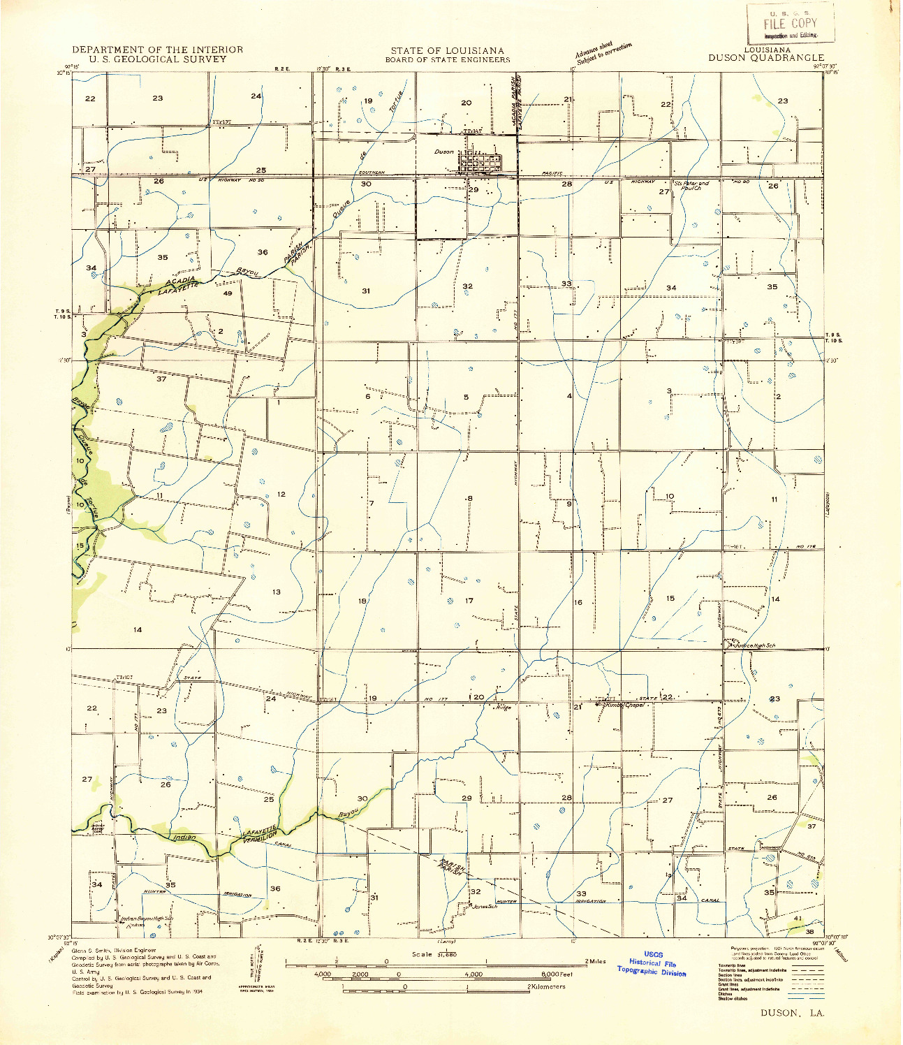USGS 1:31680-SCALE QUADRANGLE FOR DUSON, LA 1934