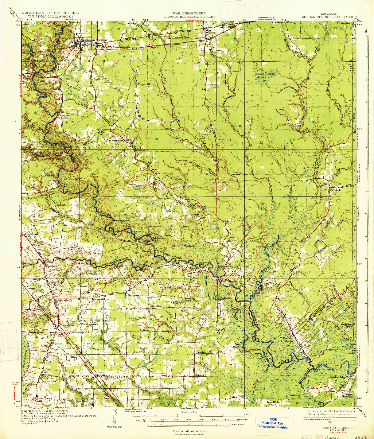 USGS 1:62500-SCALE QUADRANGLE FOR DENHAM SPRINGS, LA 1934