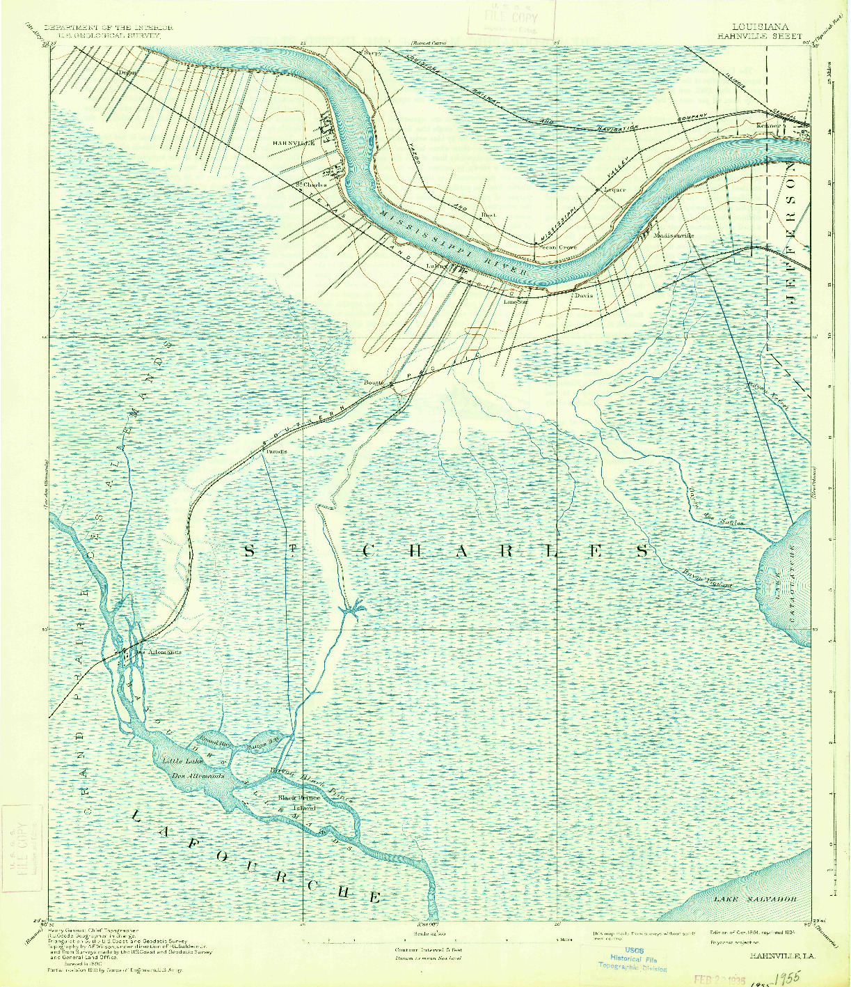 USGS 1:62500-SCALE QUADRANGLE FOR HAHNVILLE, LA 1891