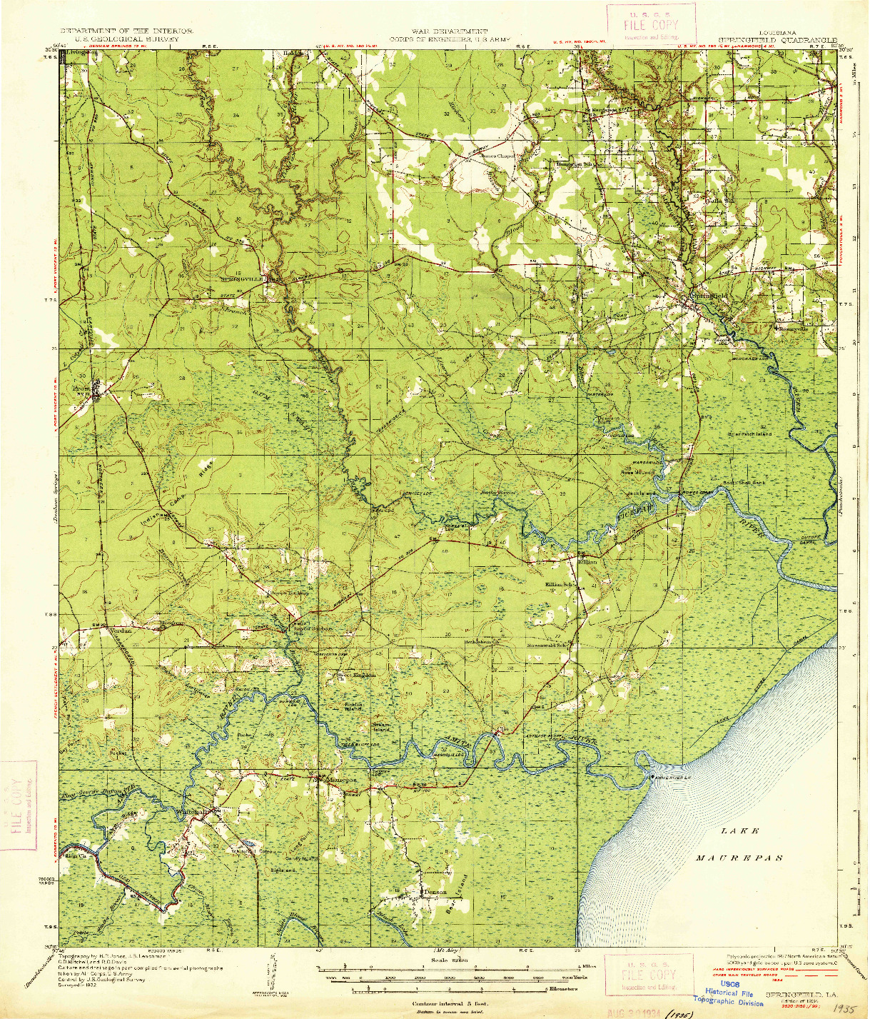 USGS 1:62500-SCALE QUADRANGLE FOR SPRINGFIELD, LA 1934