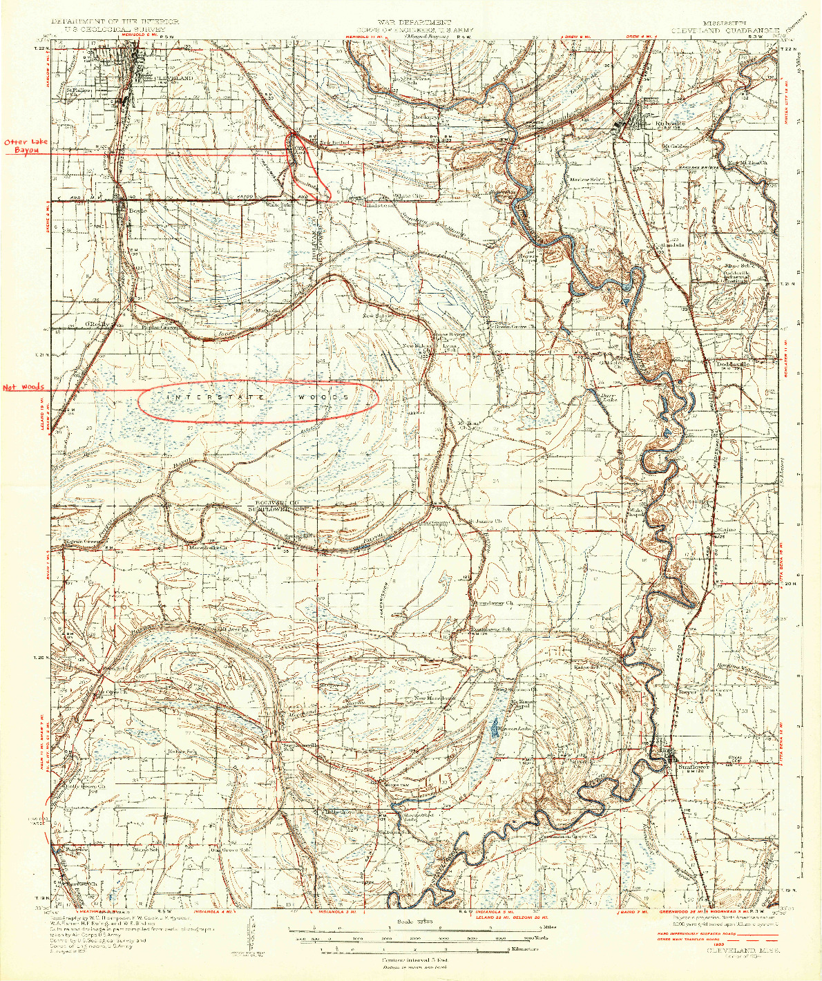 USGS 1:62500-SCALE QUADRANGLE FOR CLEVELAND, MS 1934