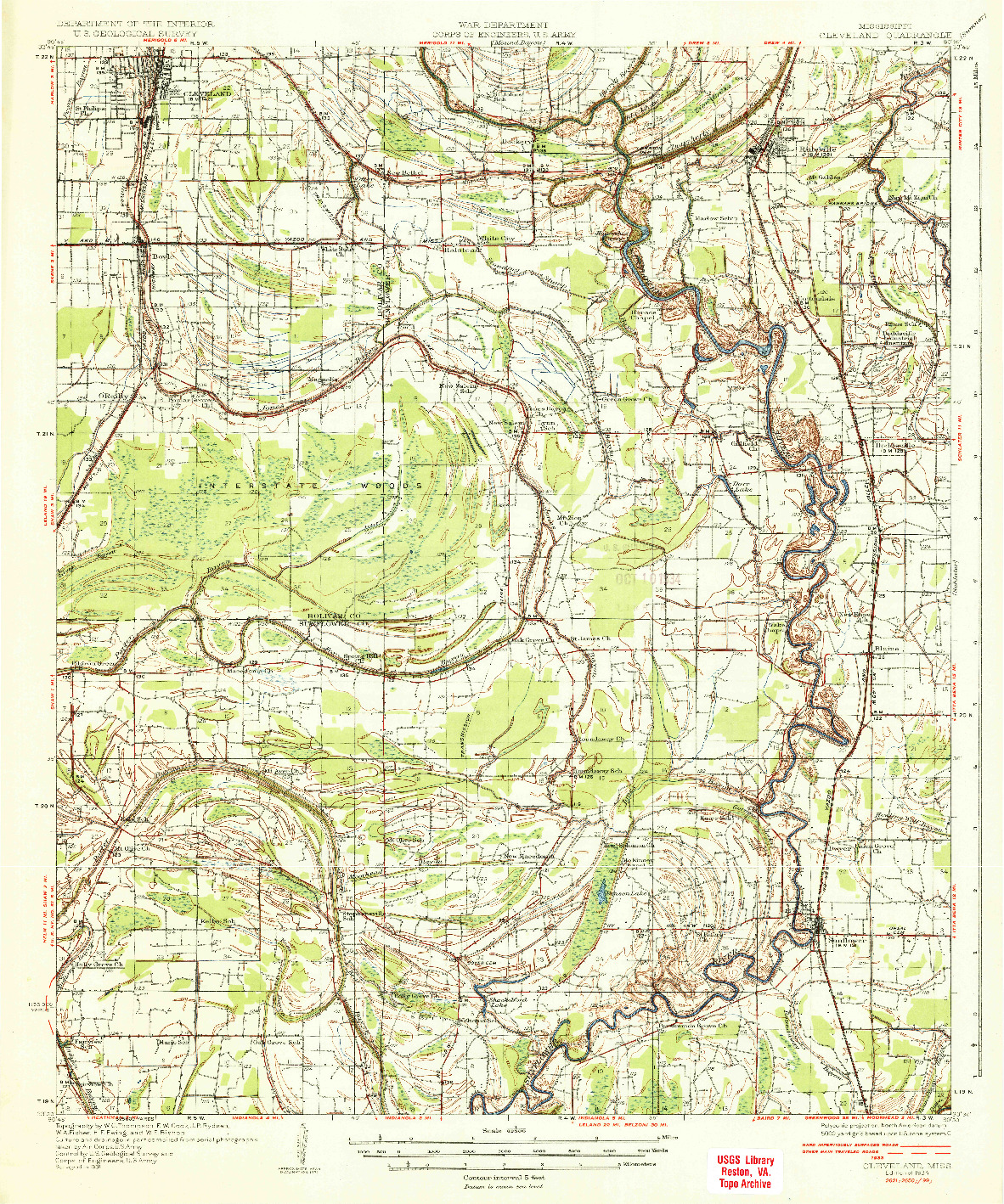USGS 1:62500-SCALE QUADRANGLE FOR CLEVELAND, MS 1934