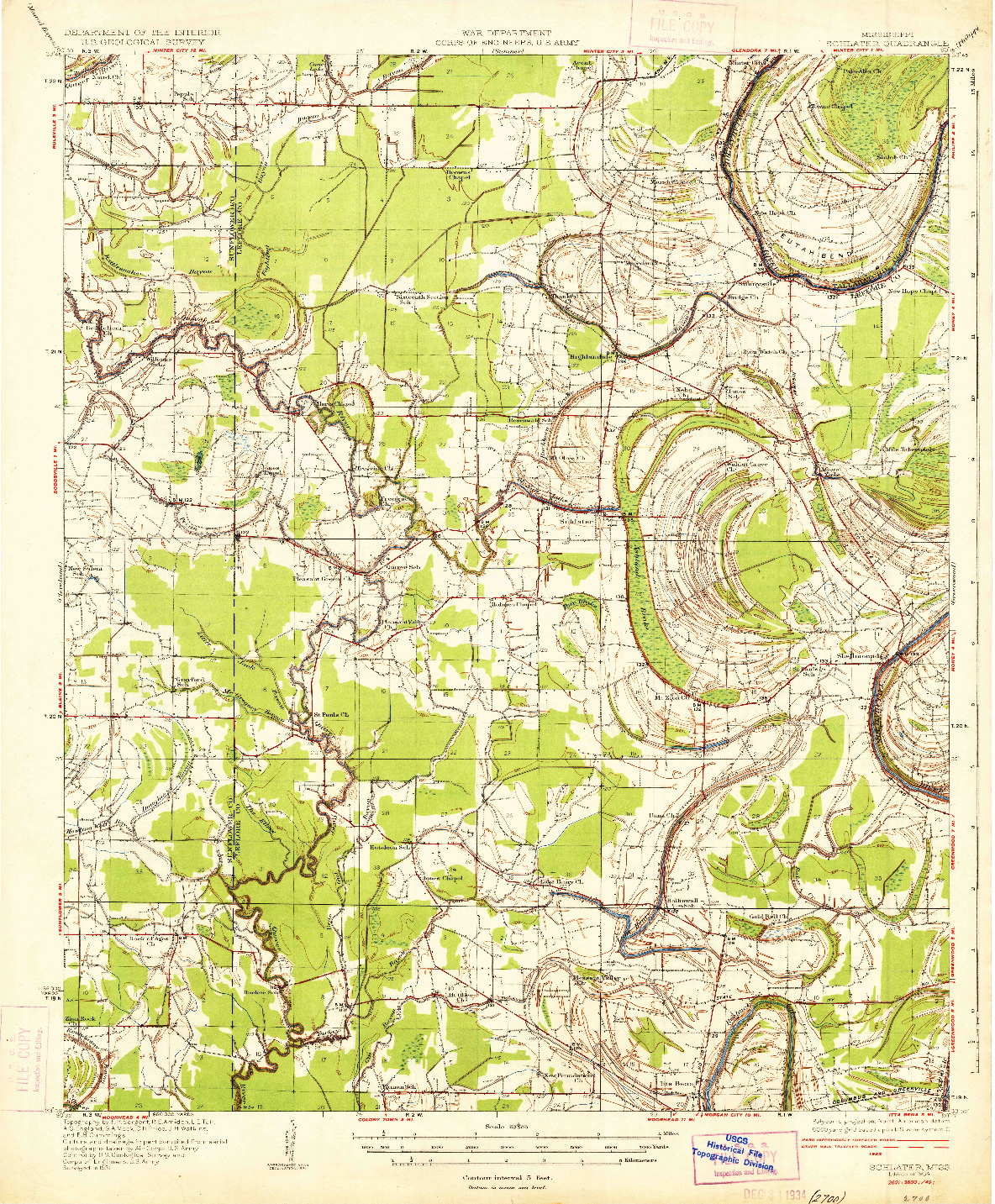 USGS 1:62500-SCALE QUADRANGLE FOR SCHLATER, MS 1934