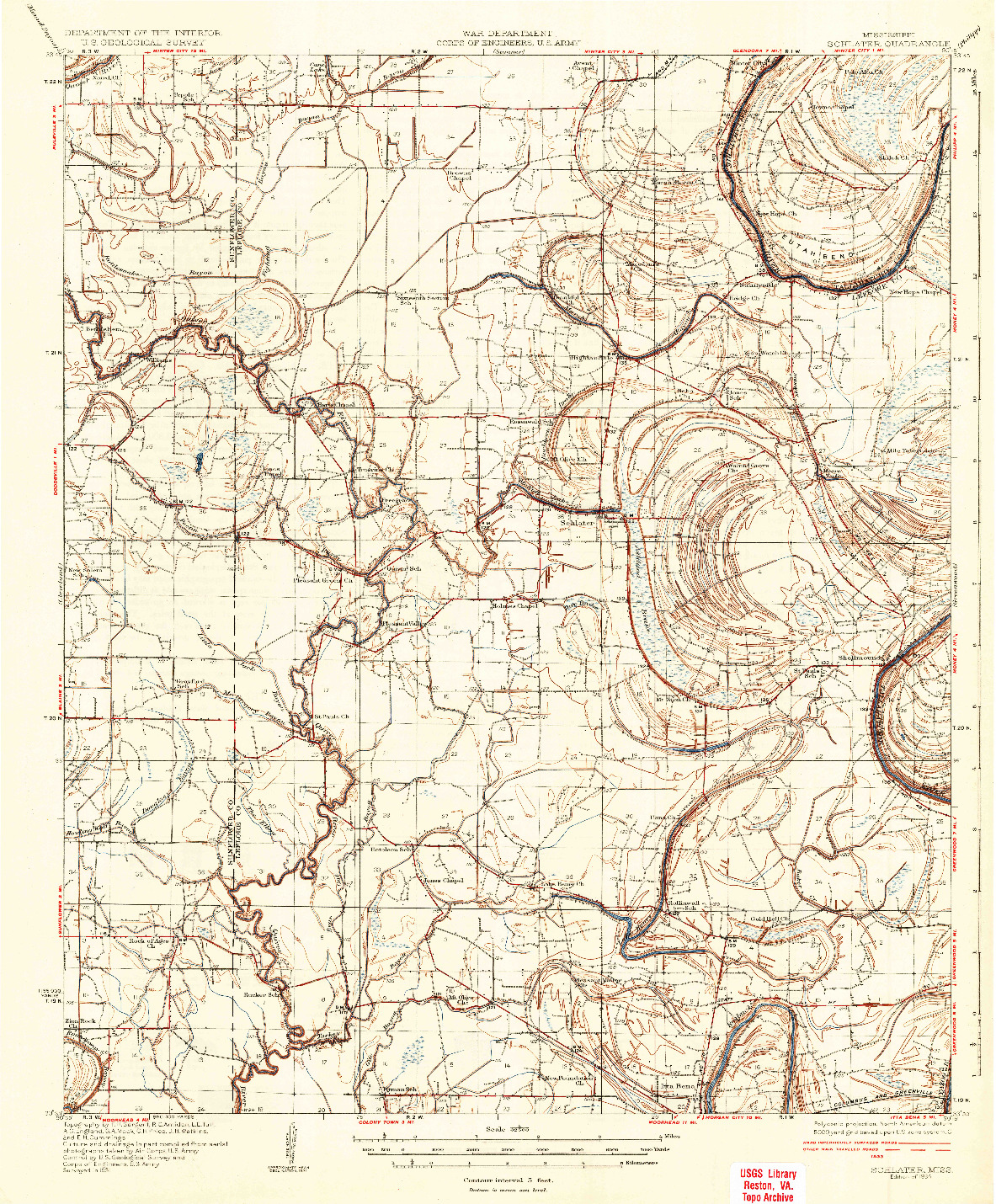 USGS 1:62500-SCALE QUADRANGLE FOR SCHLATER, MS 1934