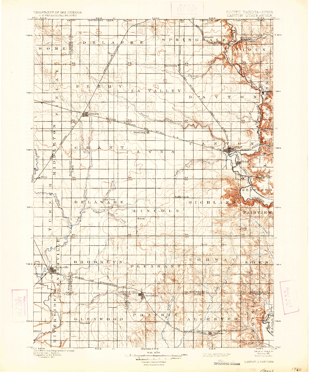 USGS 1:125000-SCALE QUADRANGLE FOR CANTON, SD 1900
