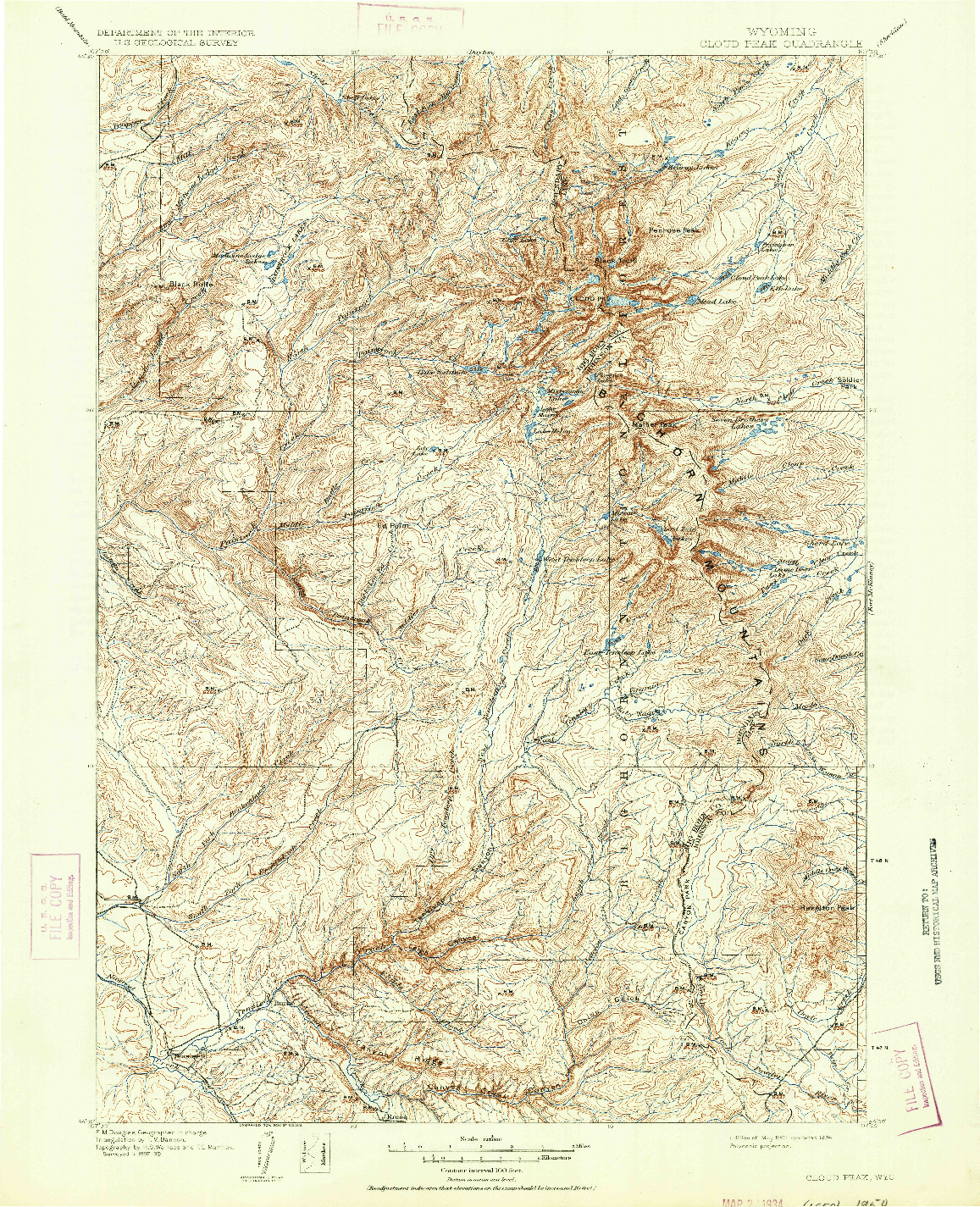 USGS 1:125000-SCALE QUADRANGLE FOR CLOUD PEAK, WY 1901