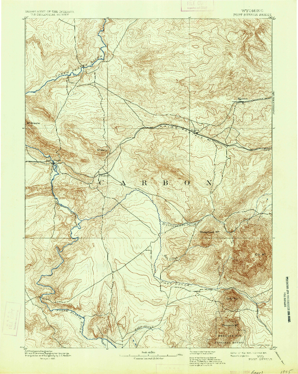 USGS 1:125000-SCALE QUADRANGLE FOR FORT STEELE, WY 1893