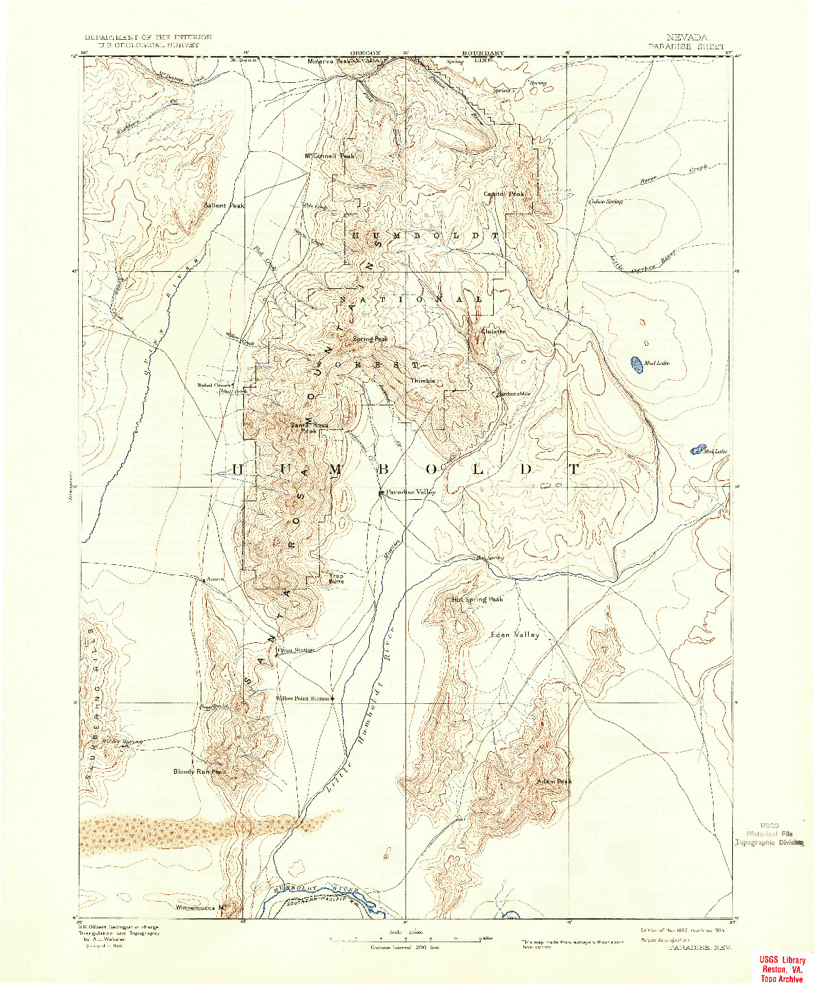 USGS 1:250000-SCALE QUADRANGLE FOR PARADISE, NV 1893