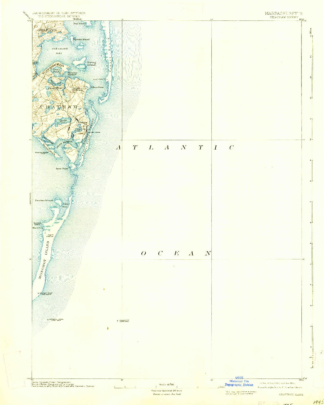 USGS 1:62500-SCALE QUADRANGLE FOR CHATHAM, MA 1893