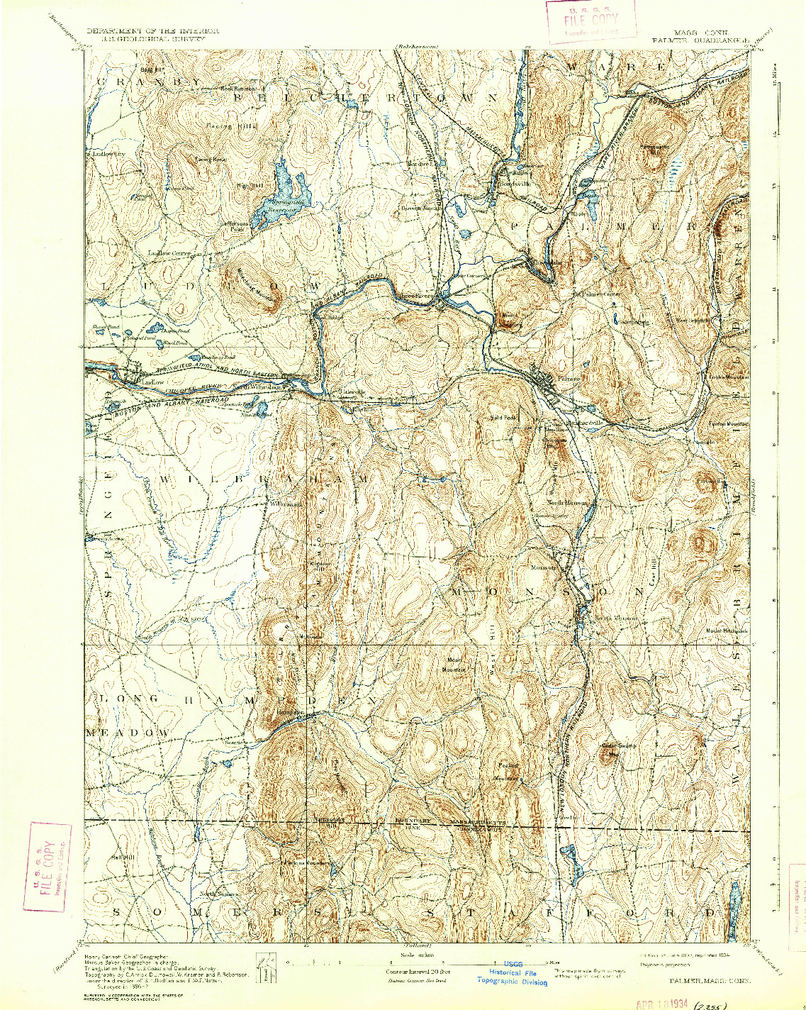 USGS 1:62500-SCALE QUADRANGLE FOR PALMER, MA 1893