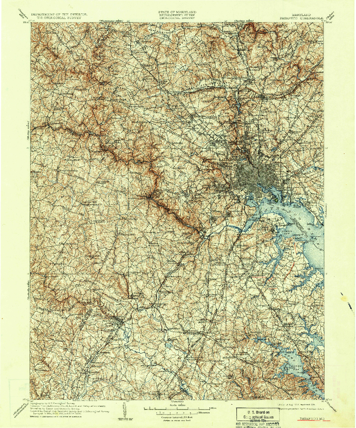 USGS 1:125000-SCALE QUADRANGLE FOR PATAPSCO, MD 1908