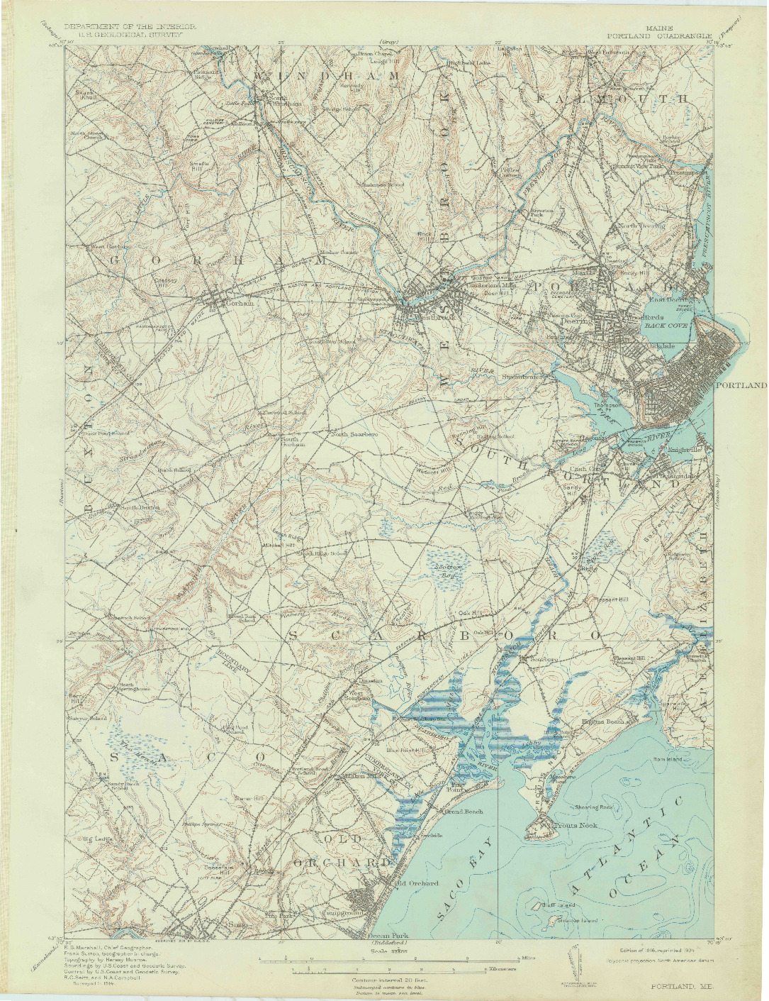 USGS 1:62500-SCALE QUADRANGLE FOR PORTLAND, ME 1916