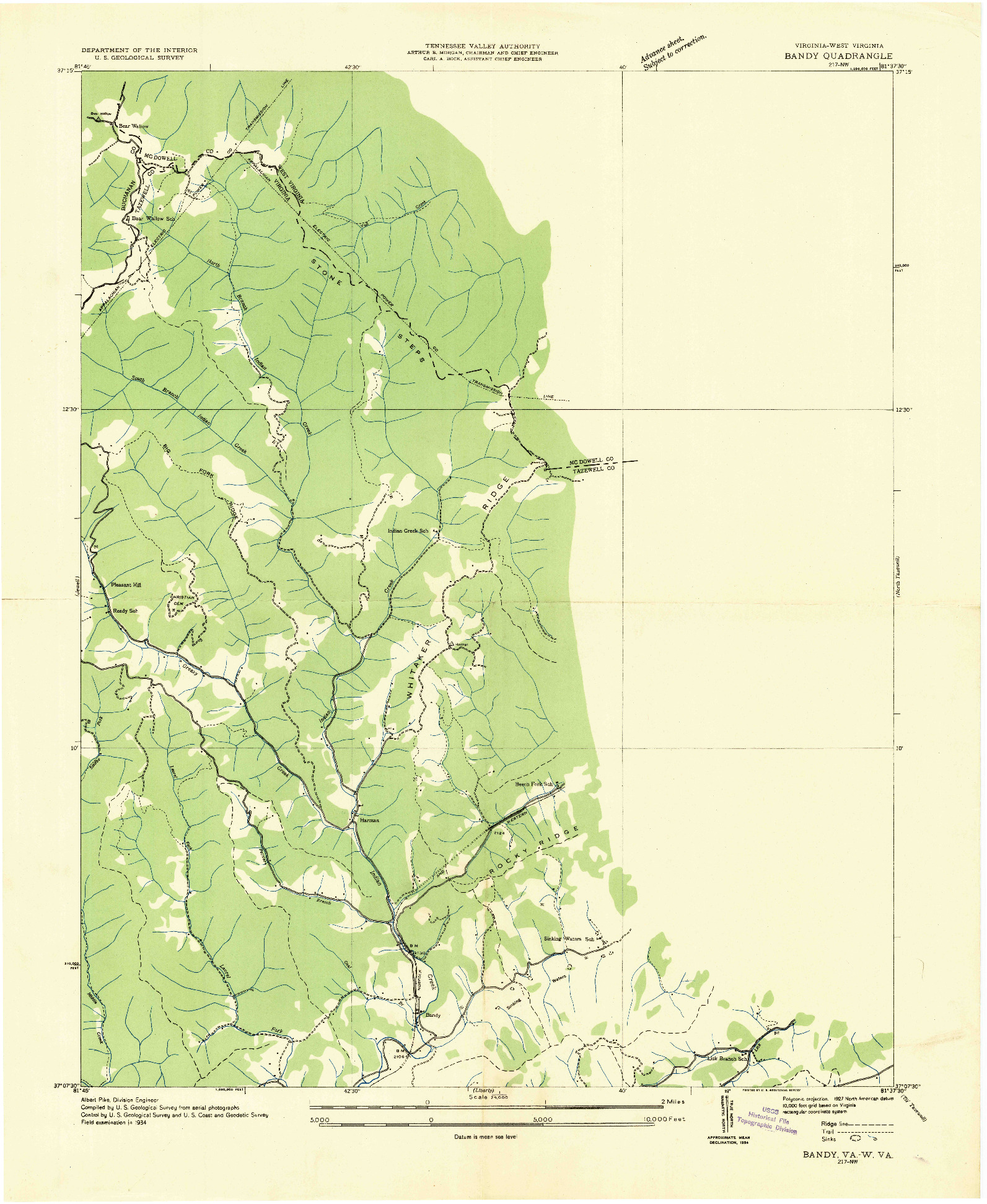 USGS 1:24000-SCALE QUADRANGLE FOR BANDY, VA 1934