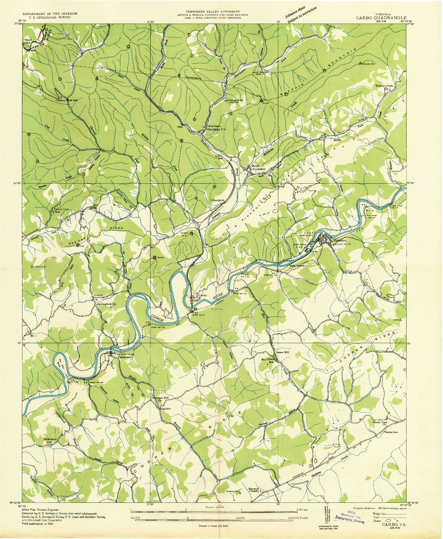 USGS 1:24000-SCALE QUADRANGLE FOR CARBO, VA 1934
