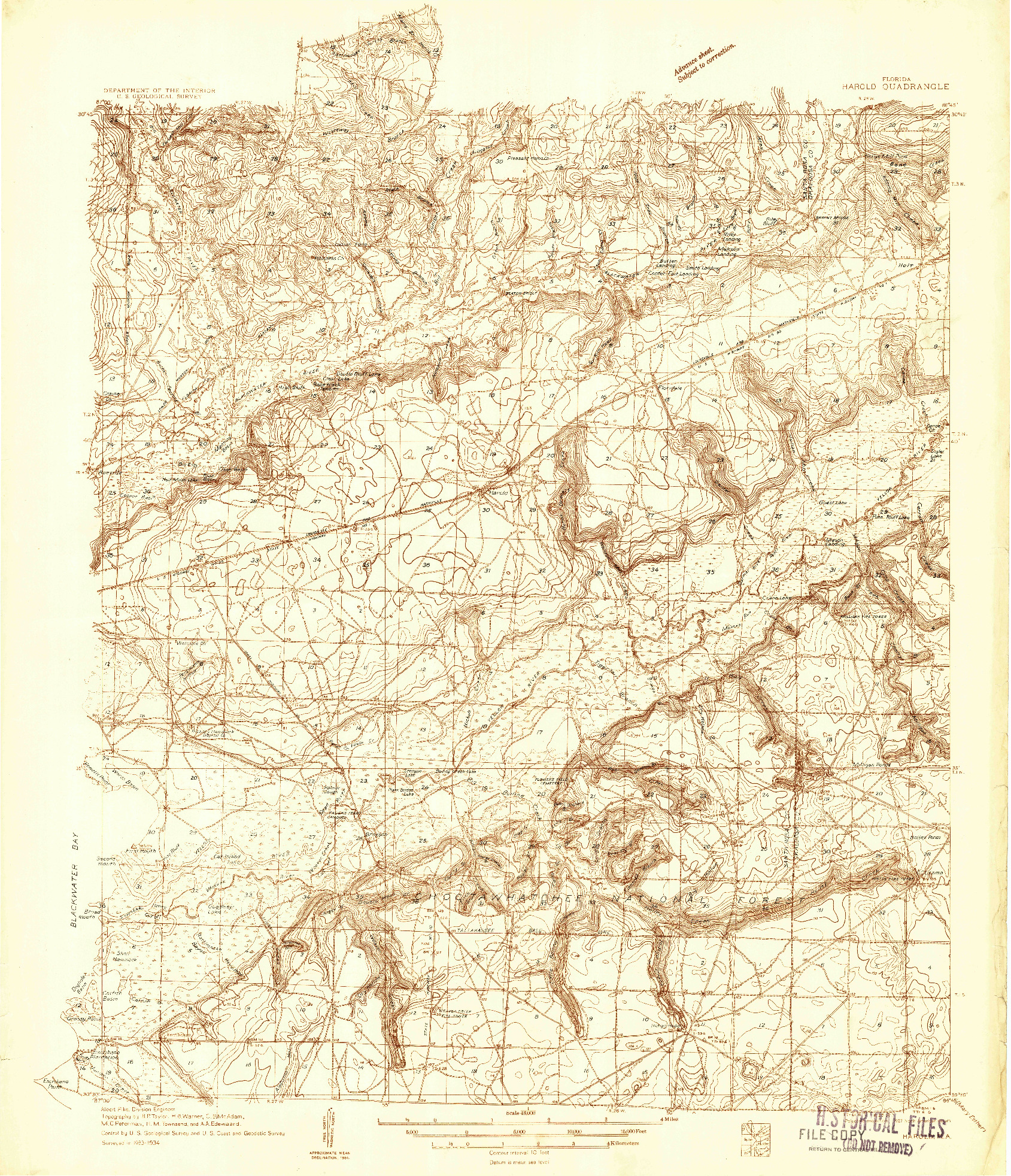 USGS 1:48000-SCALE QUADRANGLE FOR HAROLD, FL 1934