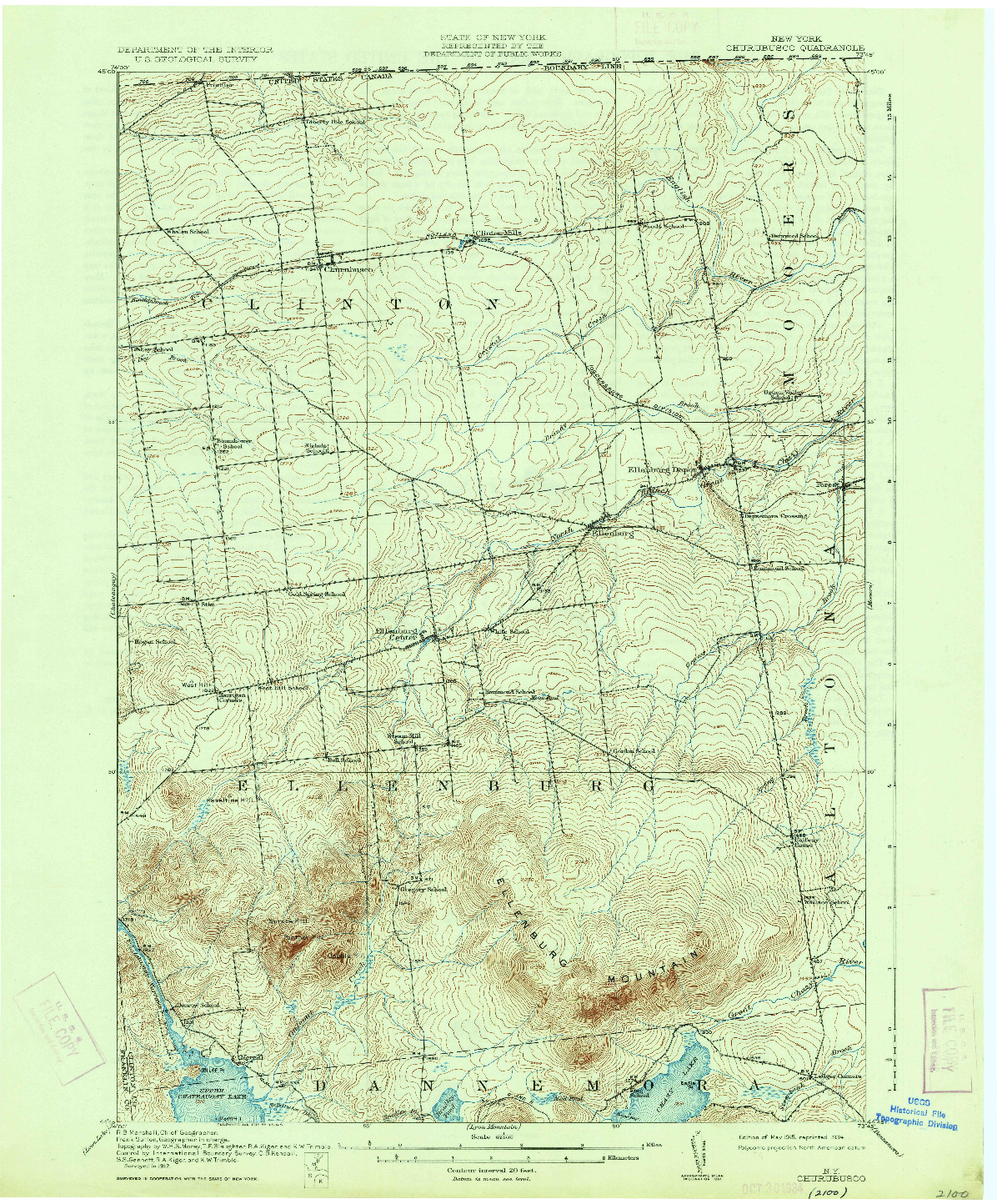 USGS 1:62500-SCALE QUADRANGLE FOR CHURUBUSCO, NY 1915