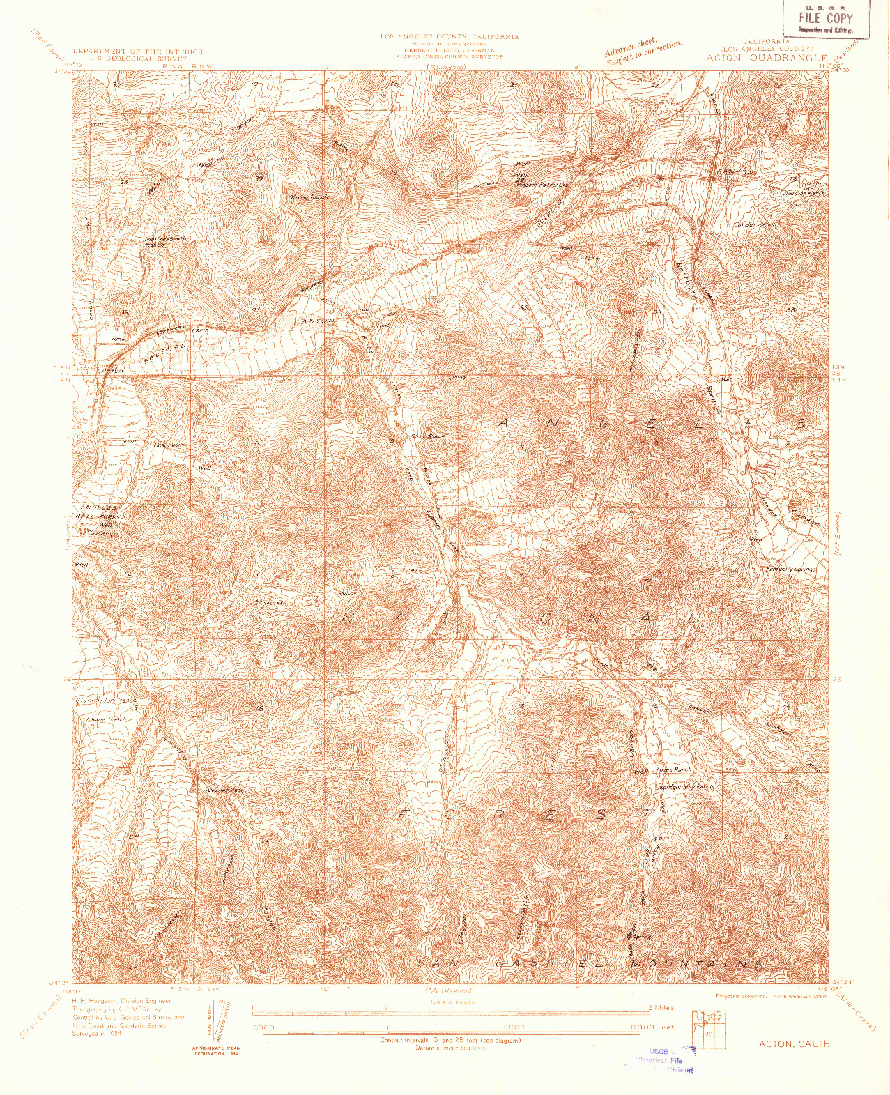 USGS 1:24000-SCALE QUADRANGLE FOR ACTON, CA 1934