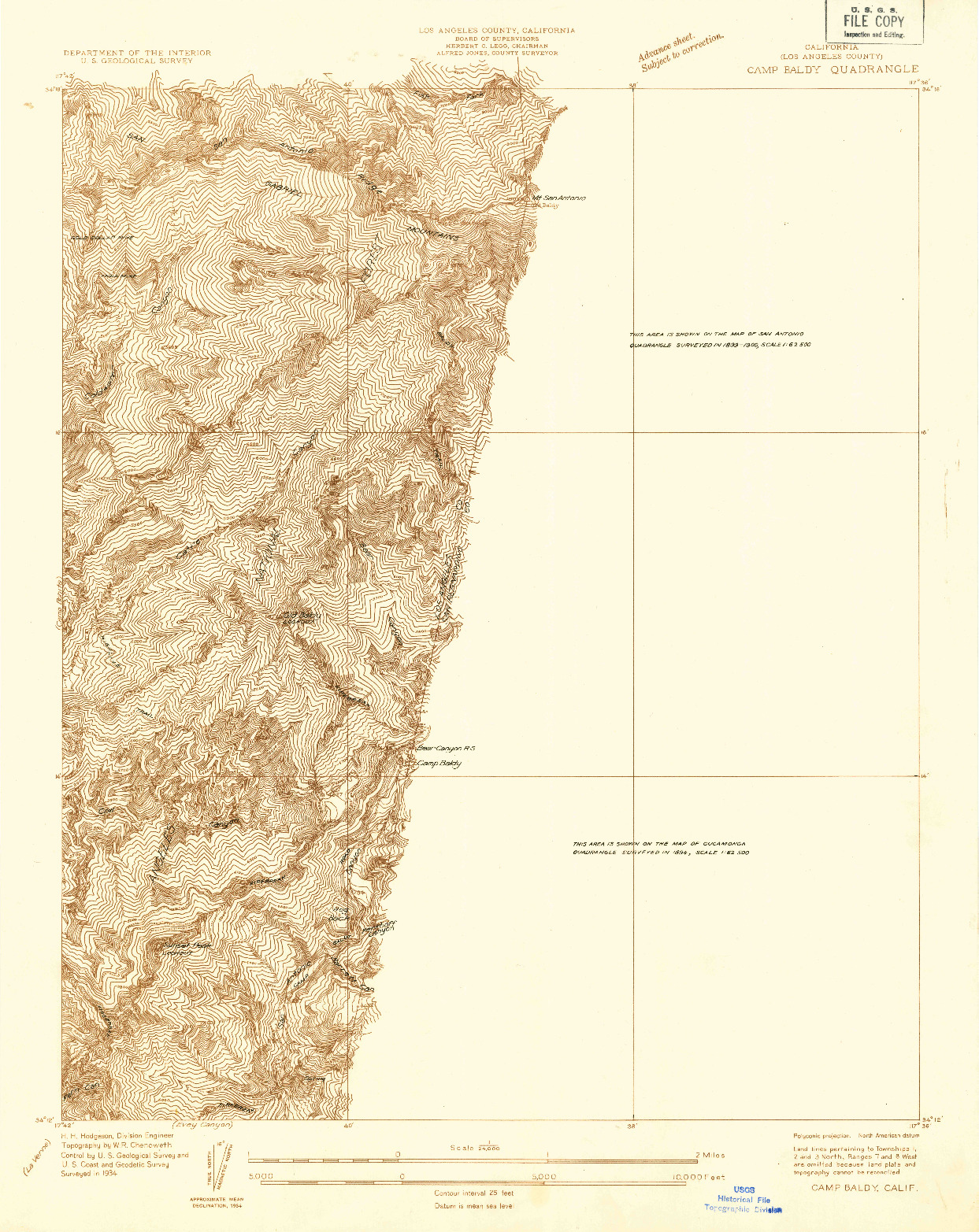 USGS 1:24000-SCALE QUADRANGLE FOR CAMP BALDY, CA 1934