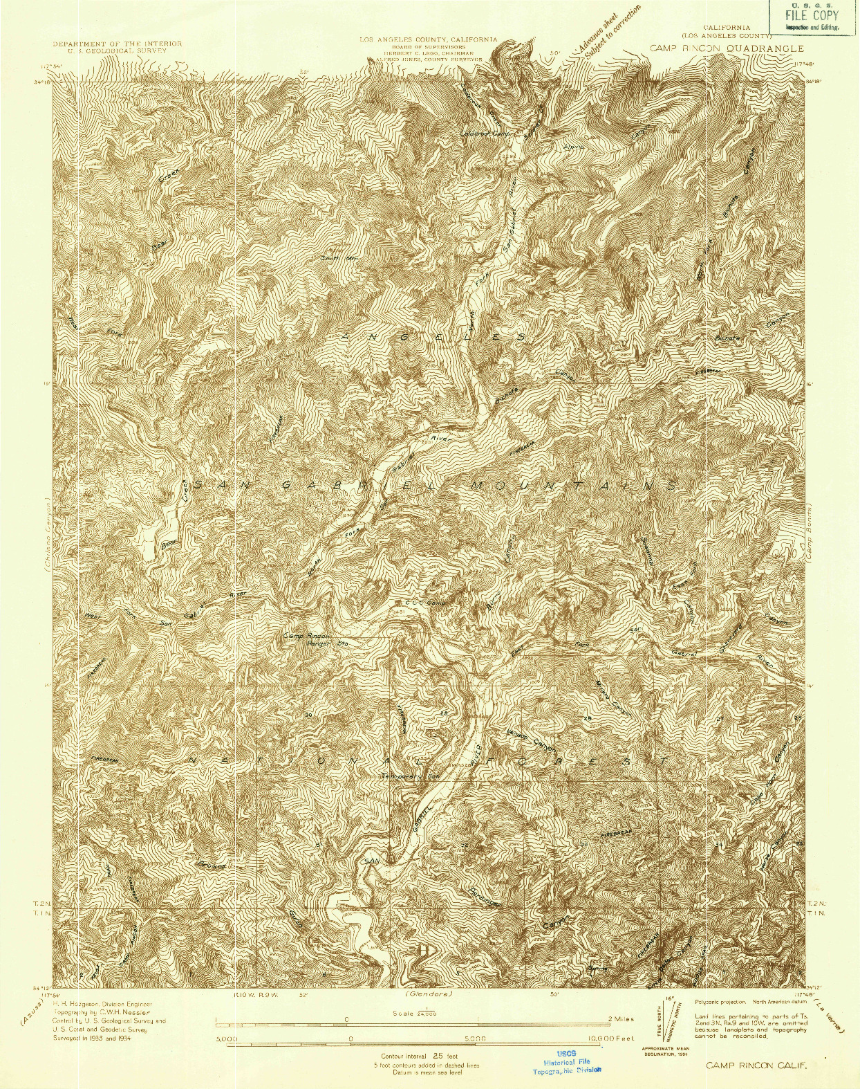 USGS 1:24000-SCALE QUADRANGLE FOR CAMP RINCON, CA 1934