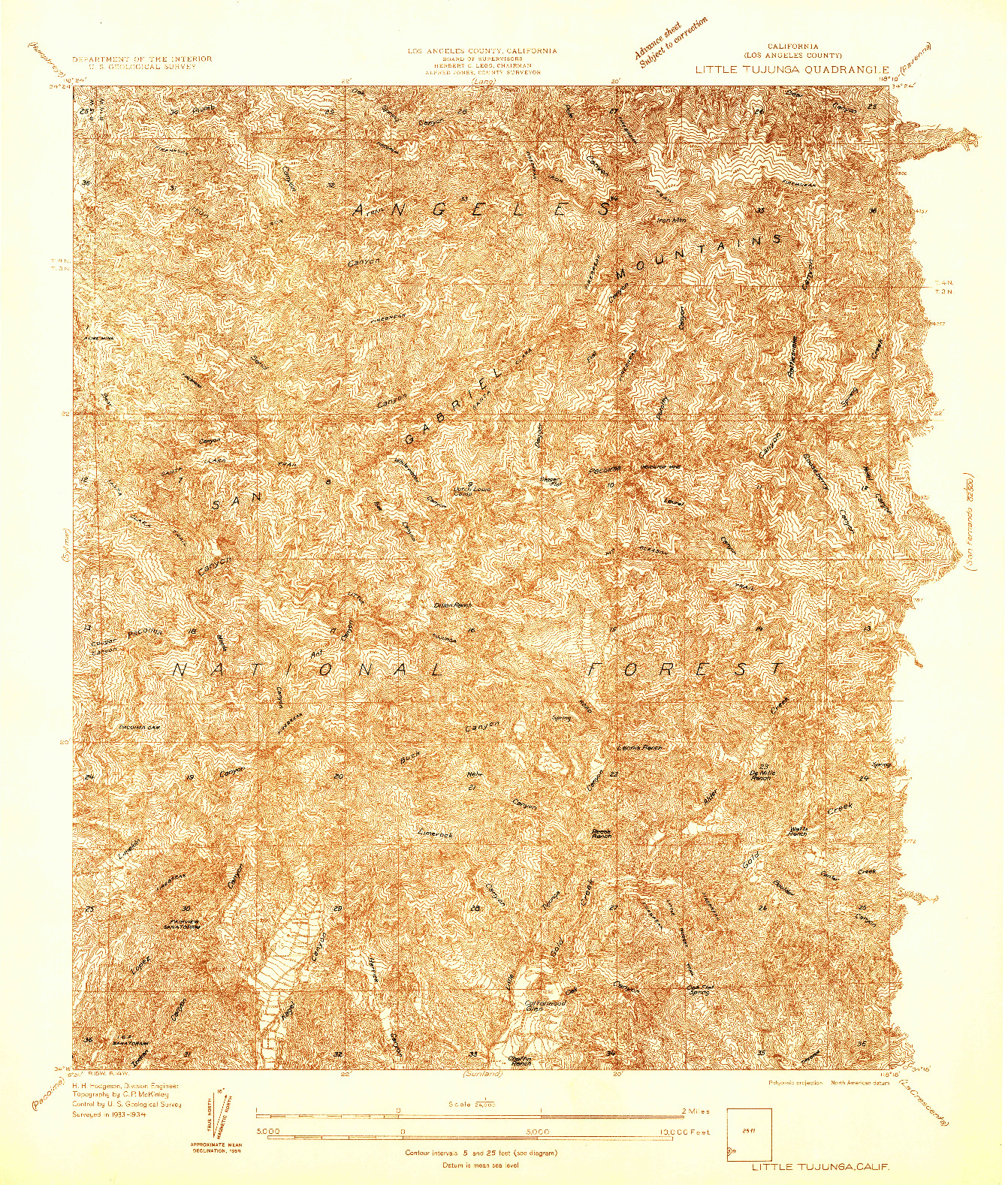 USGS 1:24000-SCALE QUADRANGLE FOR LITTLE TUJUNGA, CA 1934