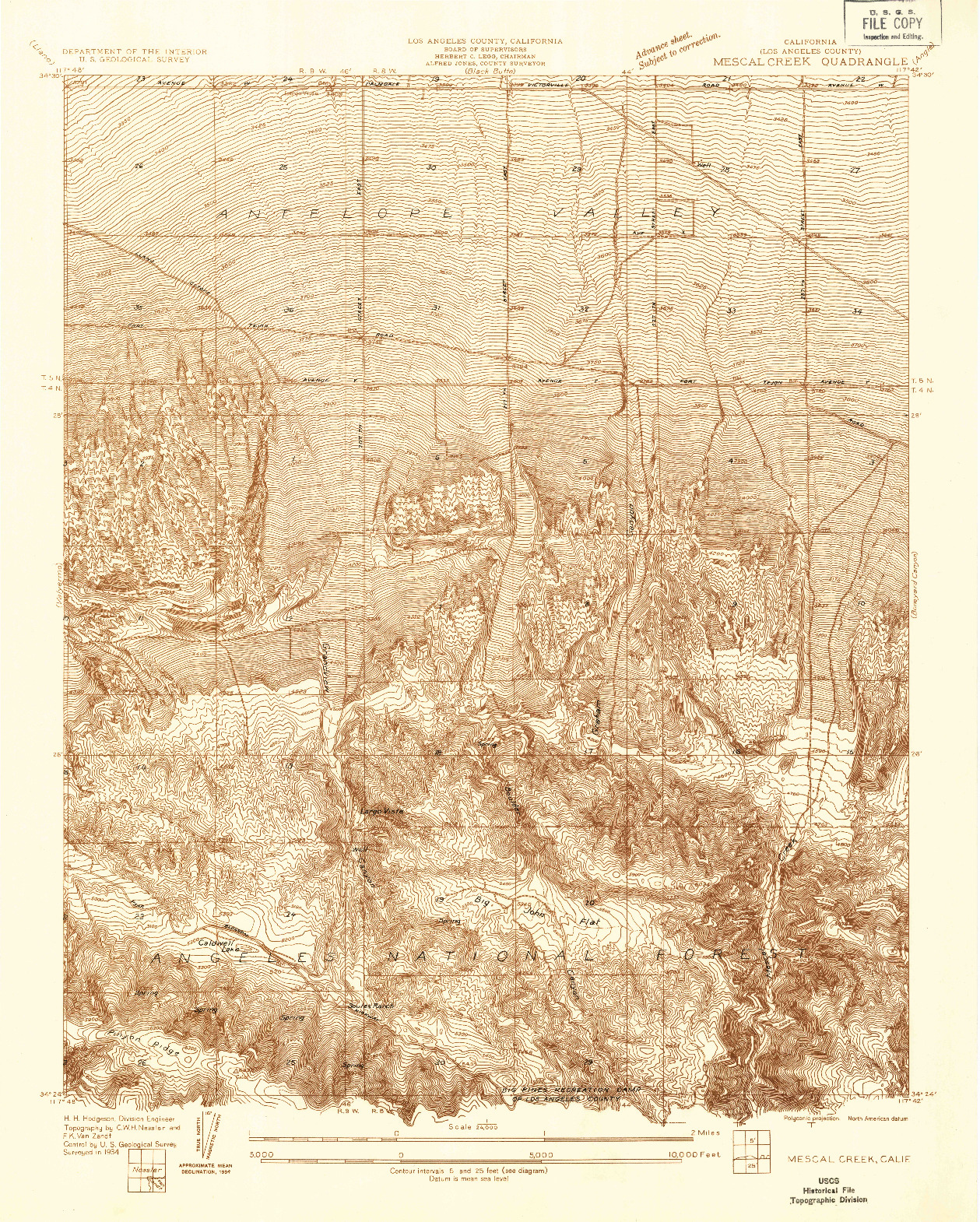 USGS 1:24000-SCALE QUADRANGLE FOR MESCAL CREEK, CA 1934