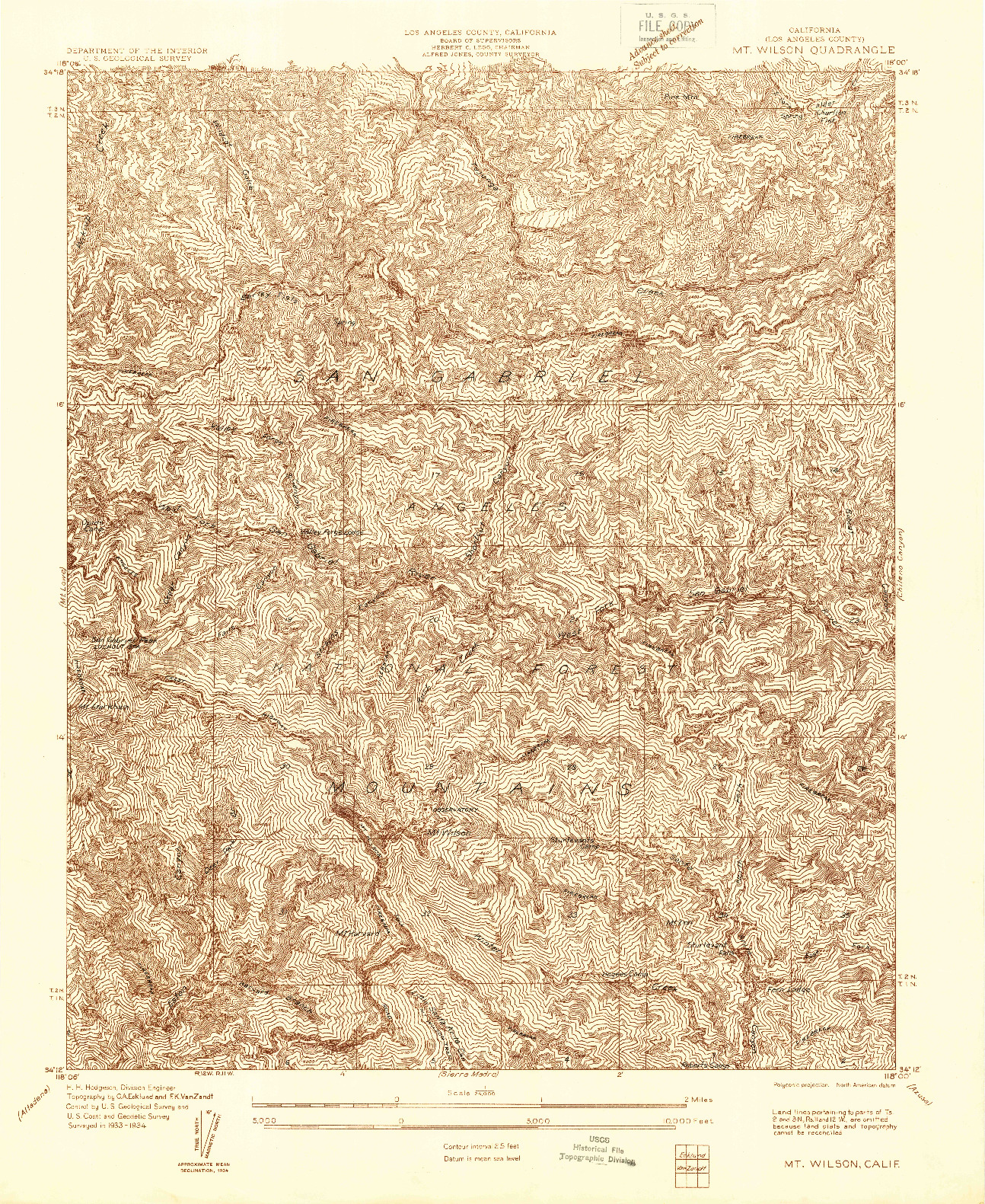 USGS 1:24000-SCALE QUADRANGLE FOR MT. WILSON, CA 1934