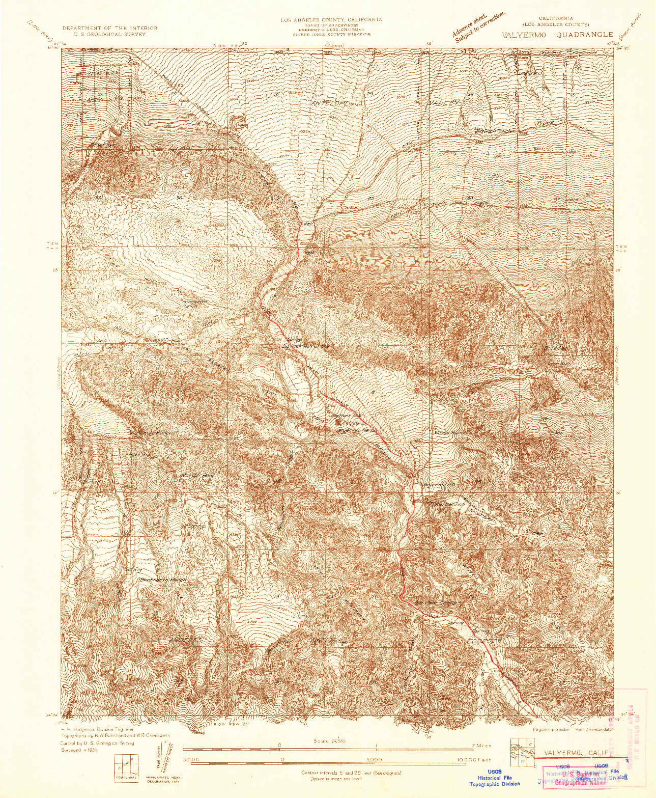 USGS 1:24000-SCALE QUADRANGLE FOR VALYERMO, CA 1934