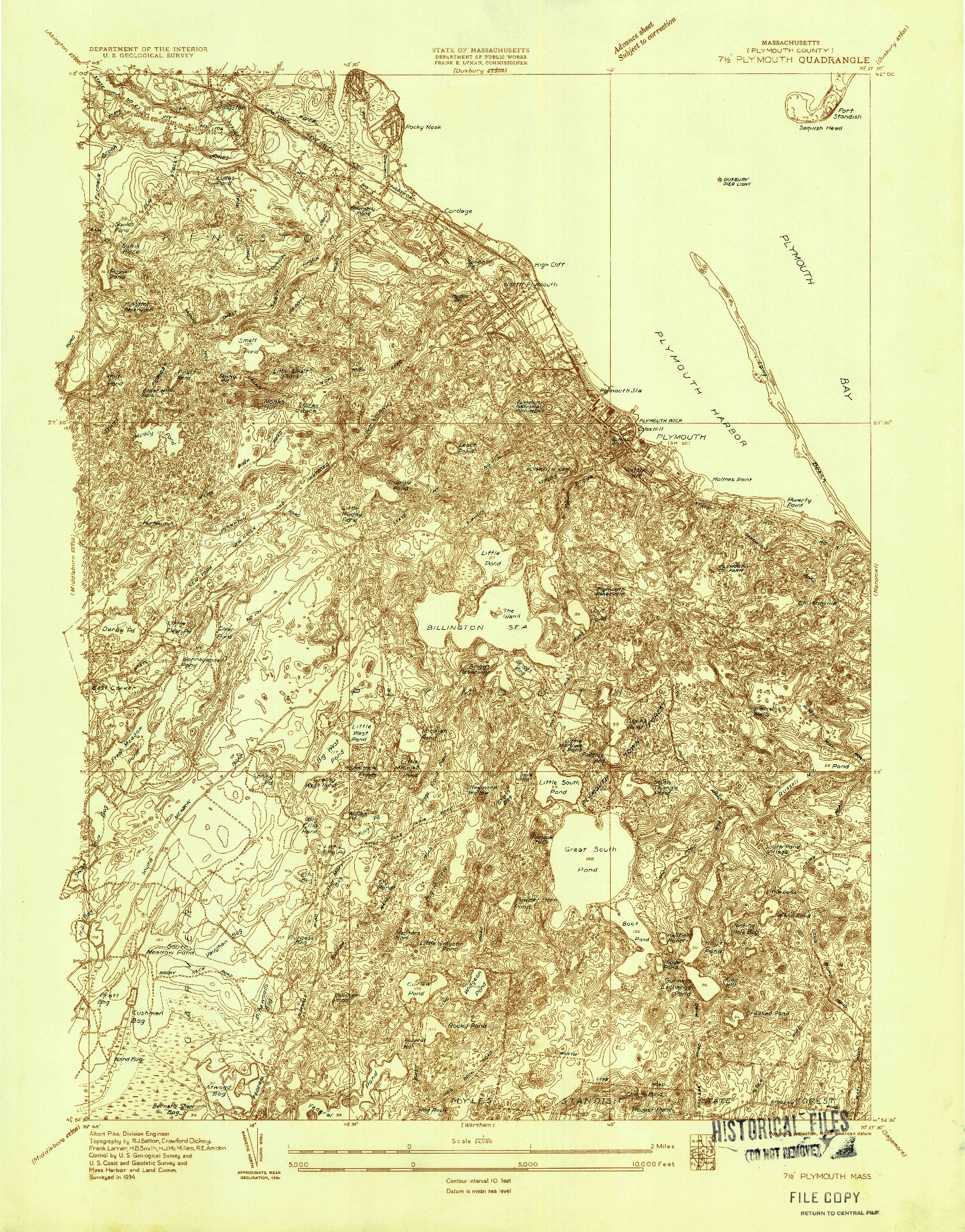 USGS 1:24000-SCALE QUADRANGLE FOR PLYMOUTH, MA 1934