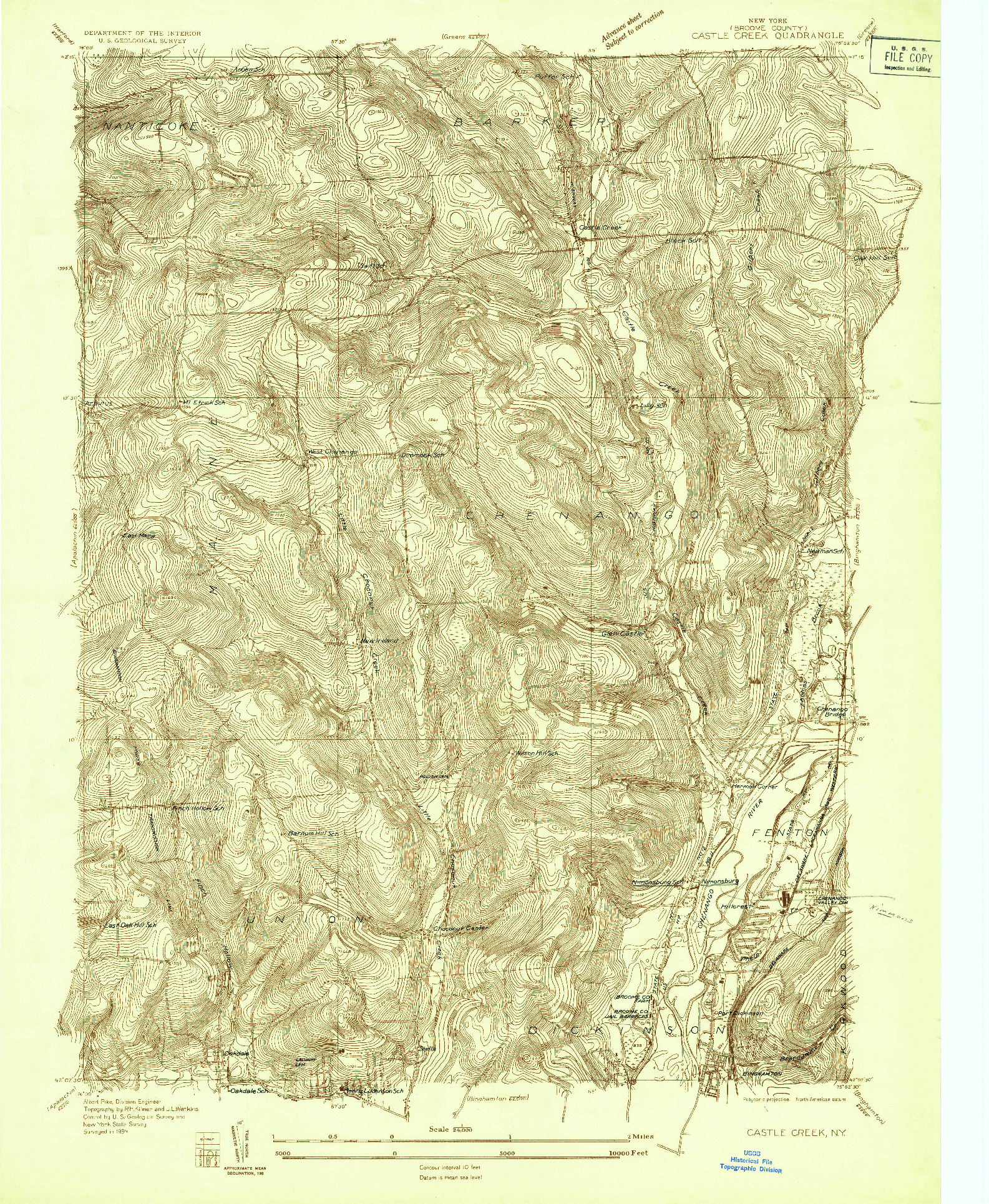 USGS 1:24000-SCALE QUADRANGLE FOR CASTLE CREEK, NY 1934