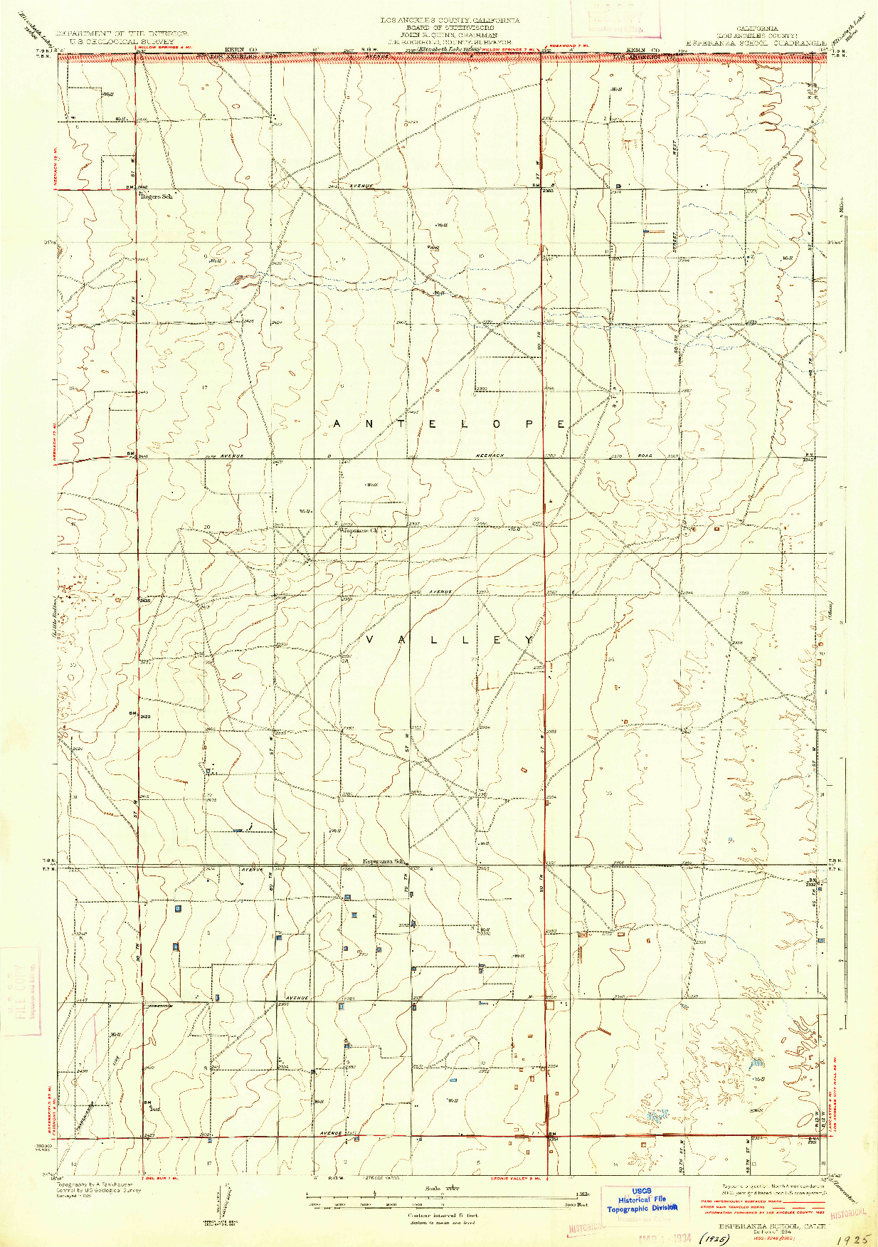 USGS 1:24000-SCALE QUADRANGLE FOR ESPERANZA SCHOOL, CA 1934