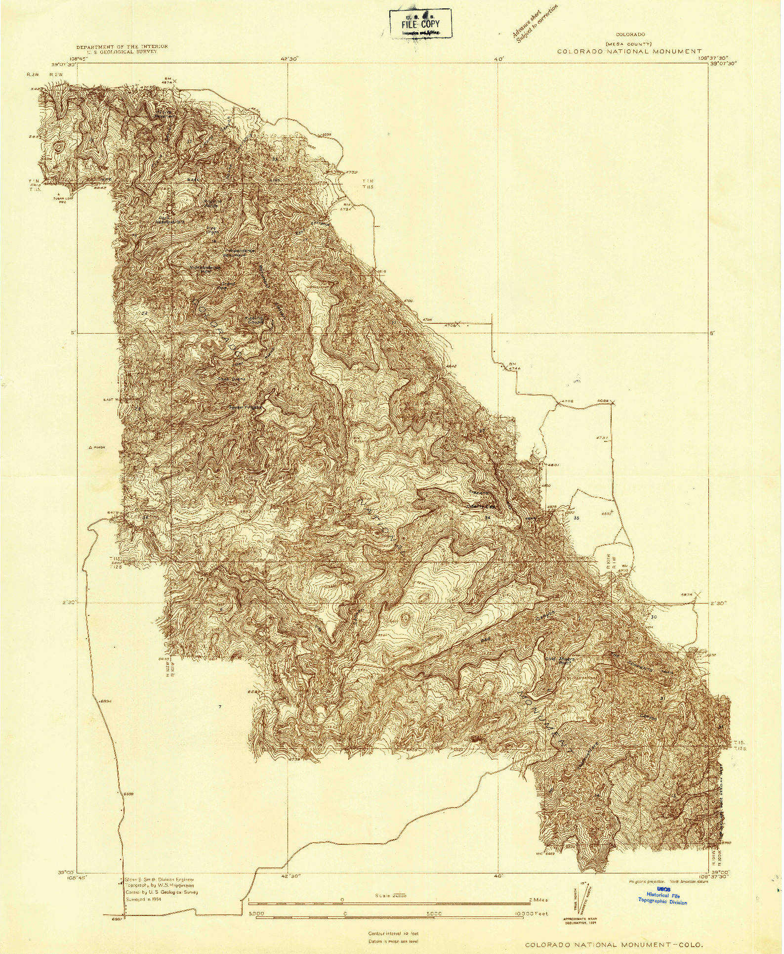 USGS 1:24000-SCALE QUADRANGLE FOR COLORADO NATIONAL MONUMENT, CO 1934