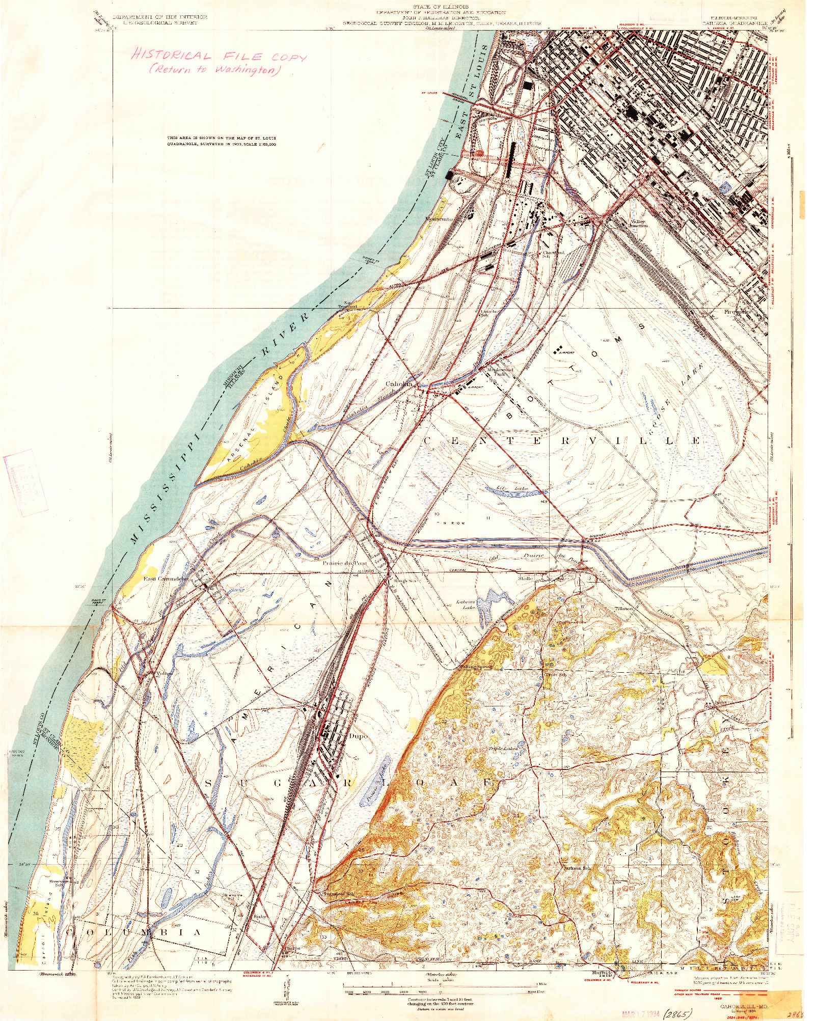 USGS 1:24000-SCALE QUADRANGLE FOR CAHOKIA, IL 1934