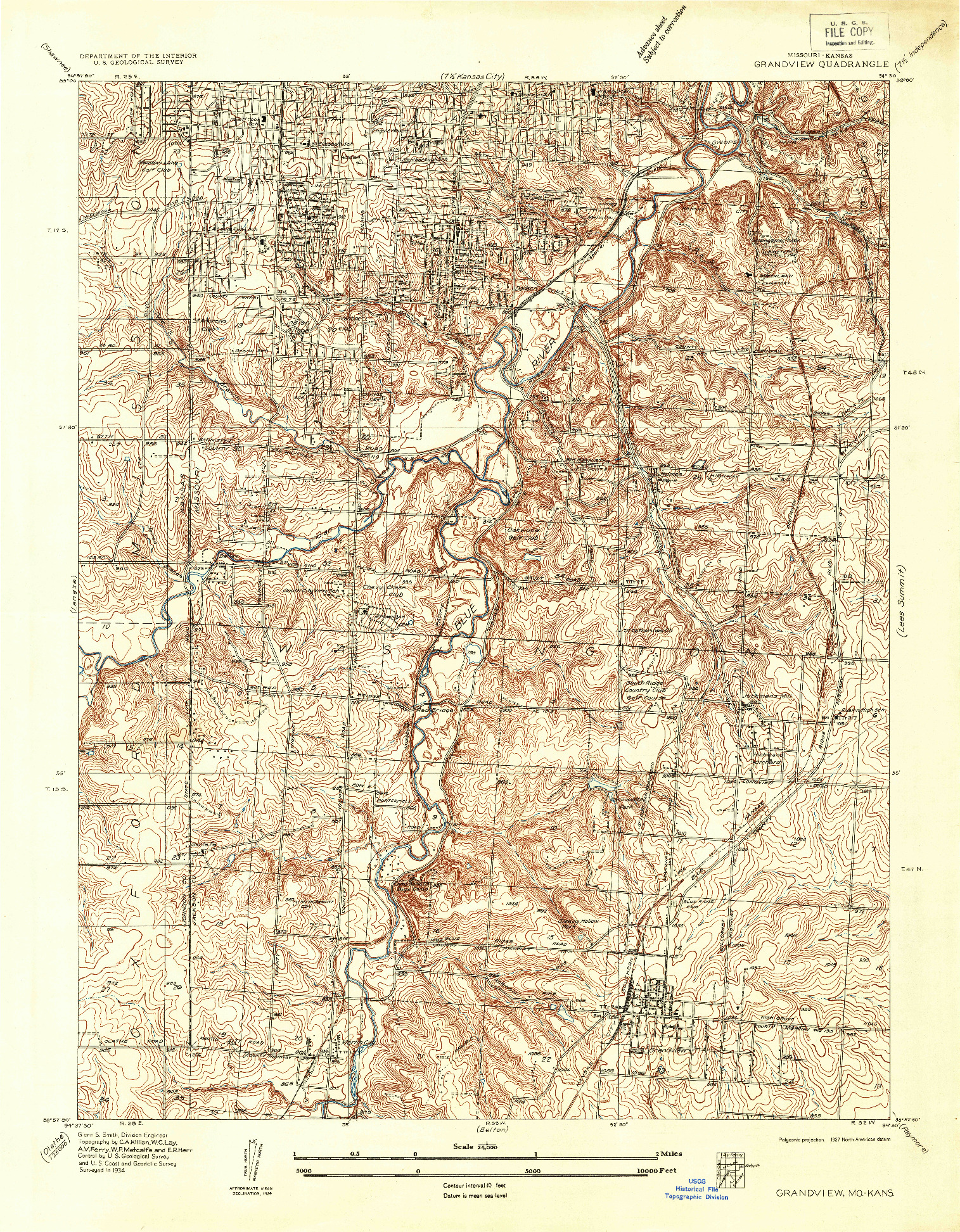 USGS 1:24000-SCALE QUADRANGLE FOR GRANDVIEW, MO 1934