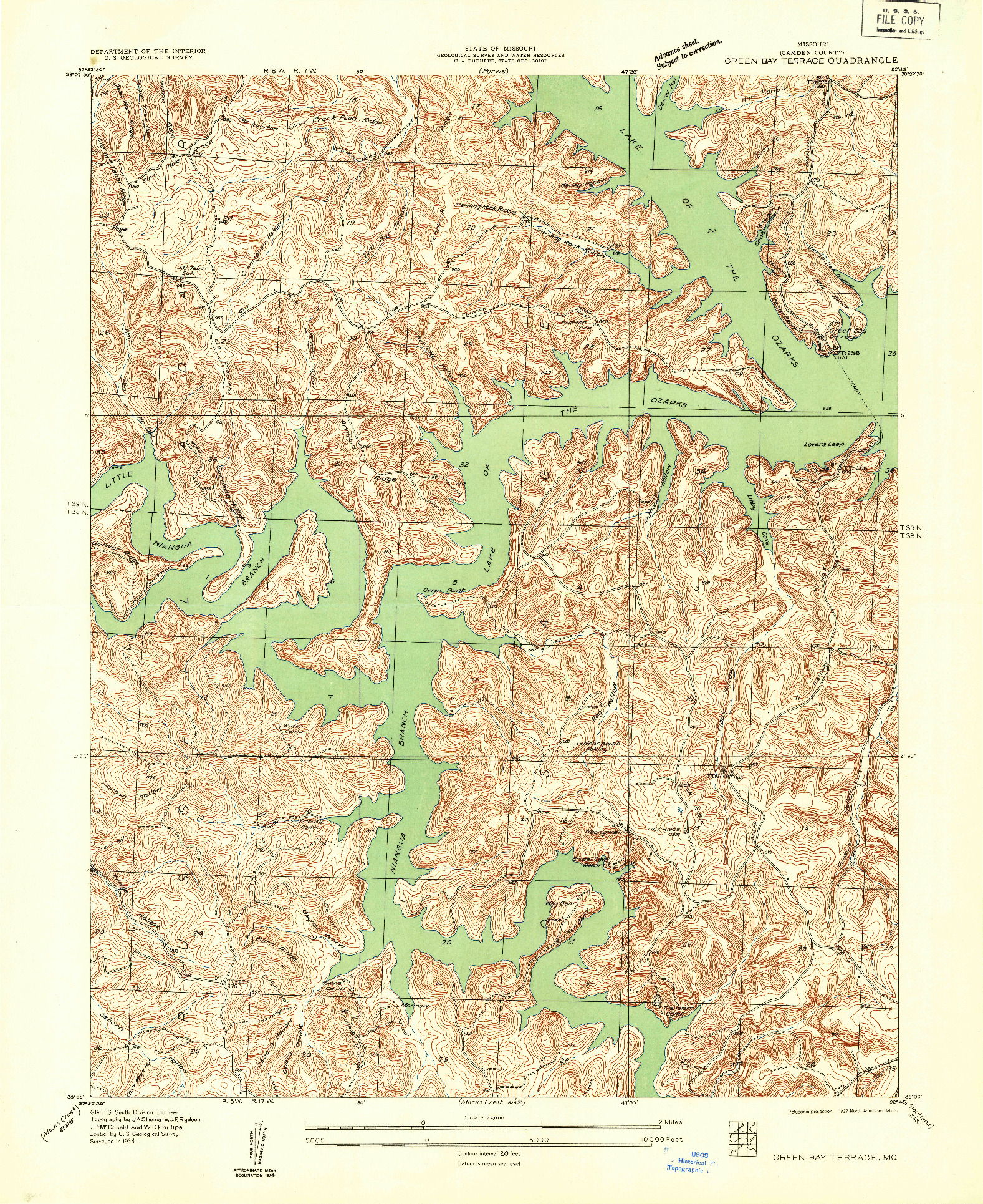 USGS 1:24000-SCALE QUADRANGLE FOR GREEN BAY TERRACE, MO 1934