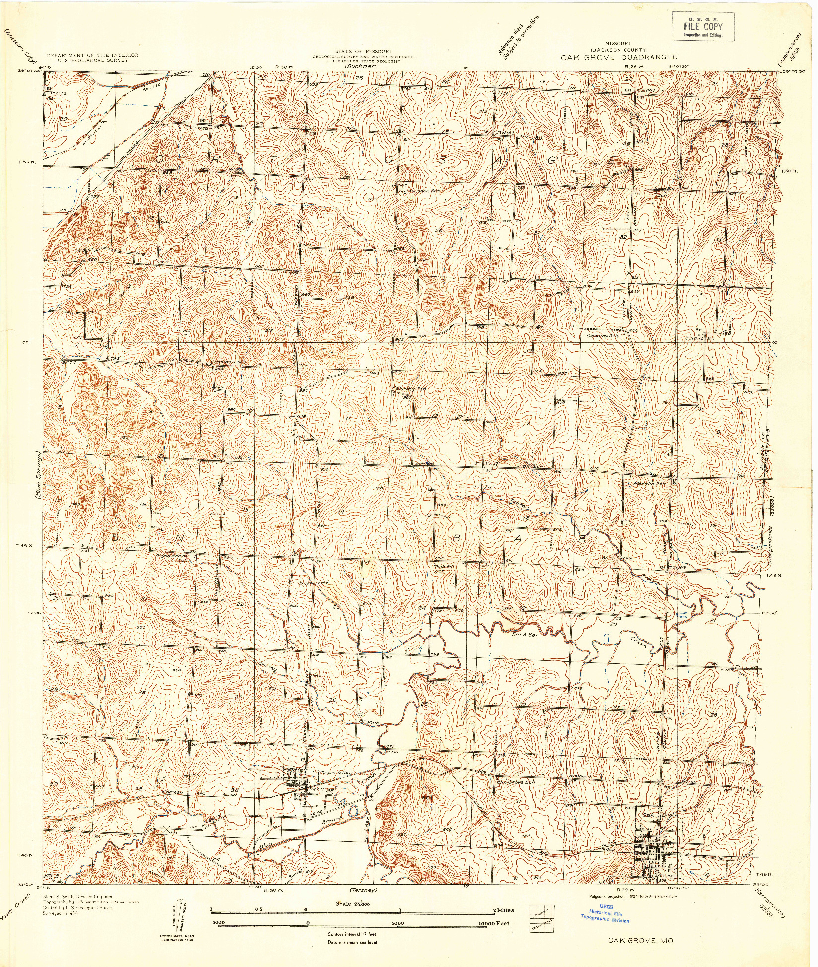 USGS 1:24000-SCALE QUADRANGLE FOR OAK GROVE, MO 1934